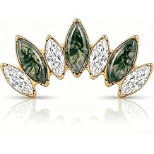 Titanium 16G Moss Agate Helix Earring Marquise CZ Flat Back Stud Internally Threaded Labret Fan Cluster Cartilage Piercing Jewelry for Conch Tragus Forward Helix Hypoallergenic