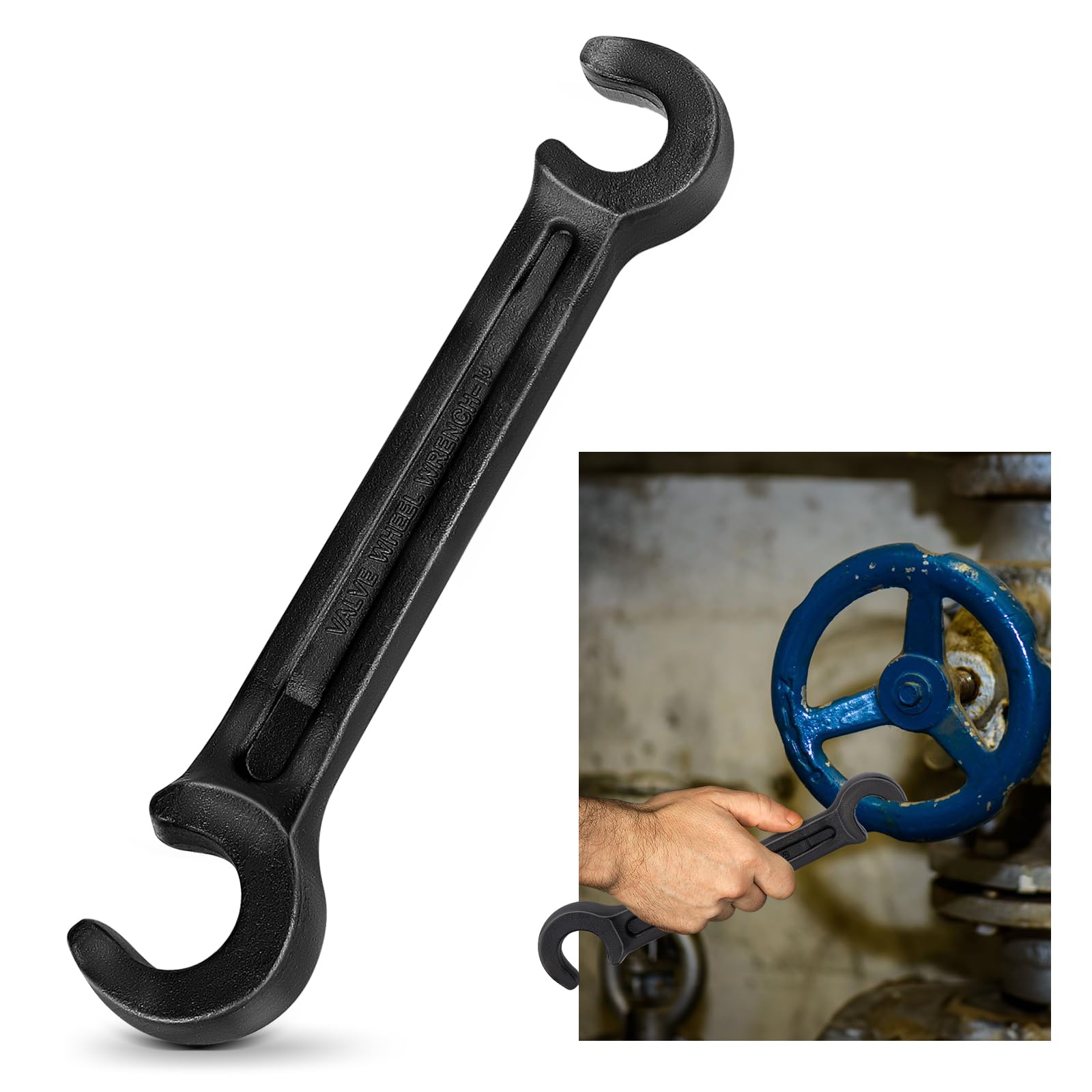 Tntleays 10-Inch Double Ended Valve Wheel Wrench,Durable Cast Steel Hand Tool for Smooth Valve Opening & Closing,Protects Handwheels from Damage -