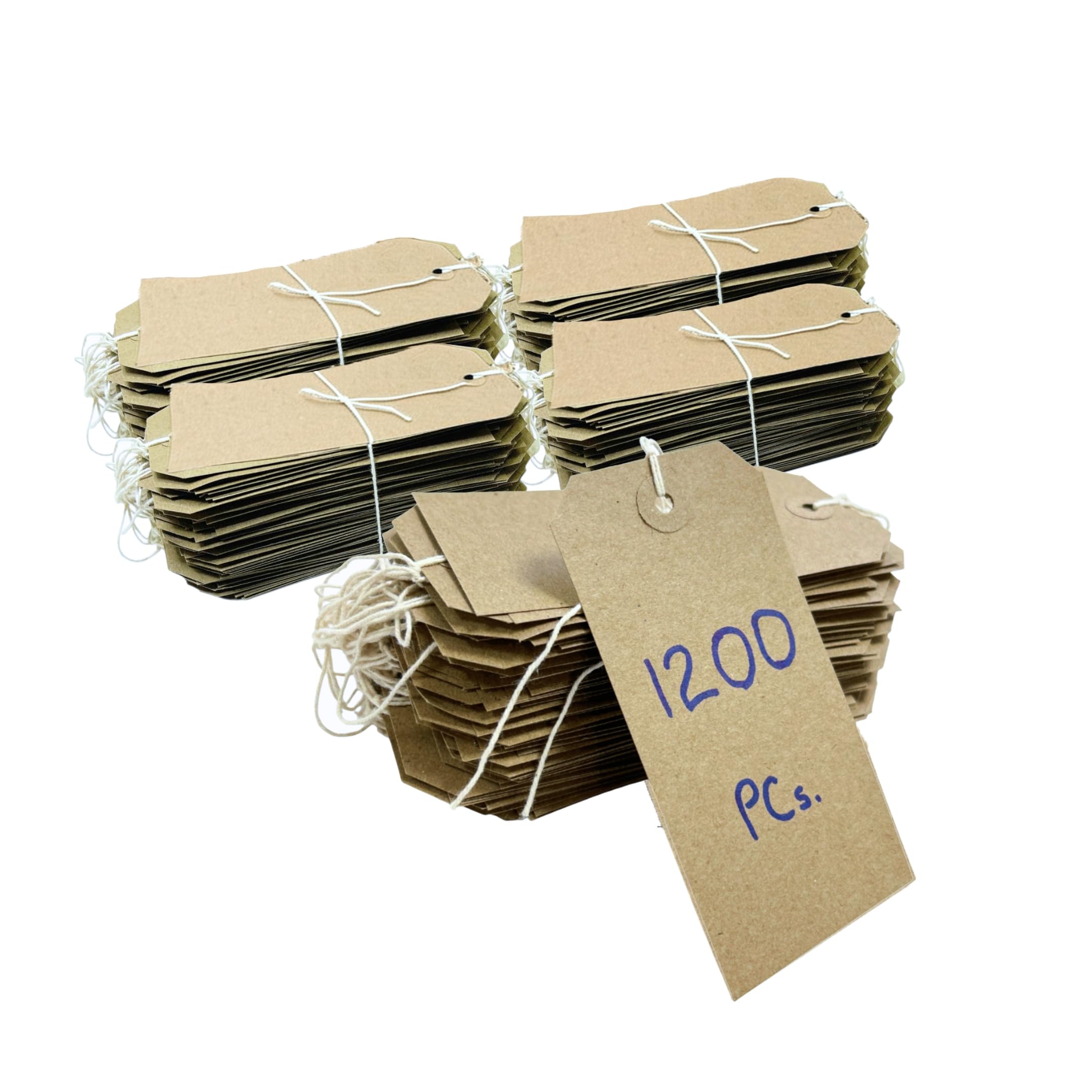 Pack of 1200 Brown Buff Strung Tags 120mm x 60mm - Manila Shipping Labels with String for Luggage, Parcel Identification, Inventory Control, Warehouse, Retail & Office Use