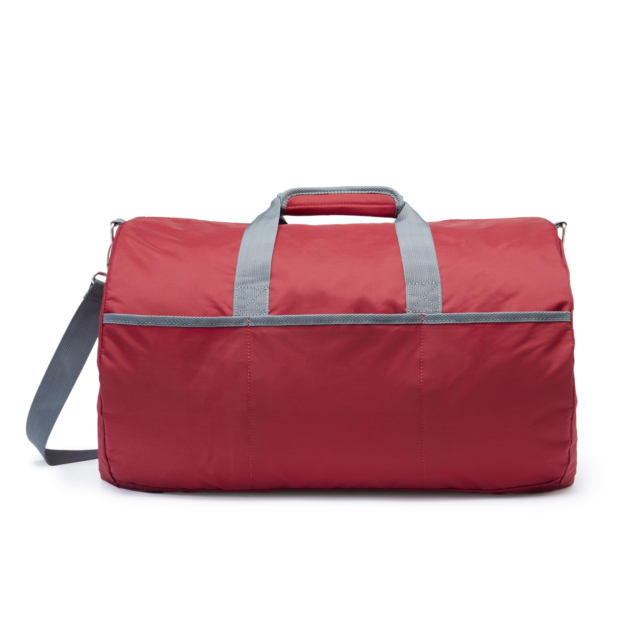 Amazon Essentials - Borsone Pieghevole in Nylon Lungo 50,8cm, Ideale per Viaggi o Riporre Oggetti, Tasche con zip, Capienza 13,6kg, Rosso