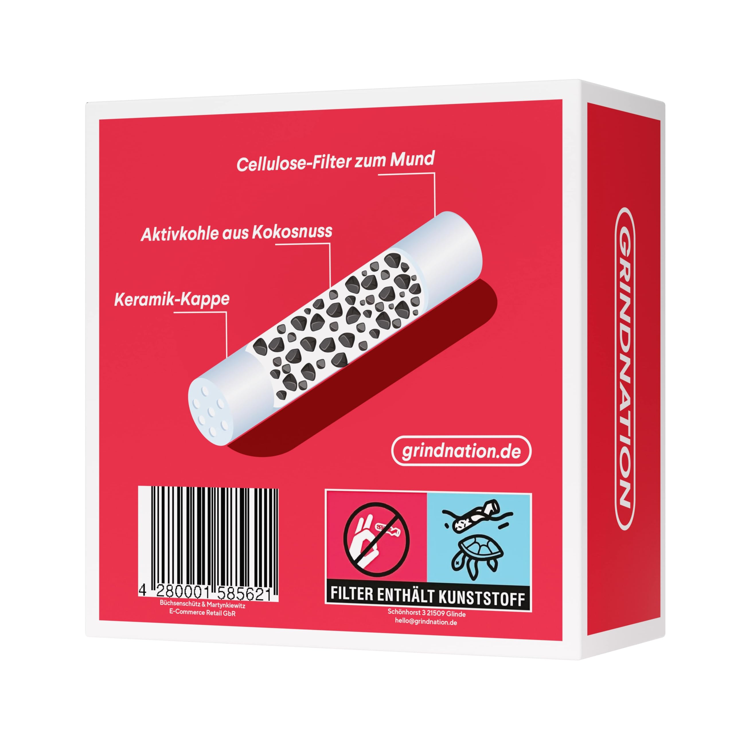 GRINDNATION Next Gen - Filtros de carbón activado con filtro de celulosa, 6 mm, 100 unidades, carbón activado de cáscara de coco