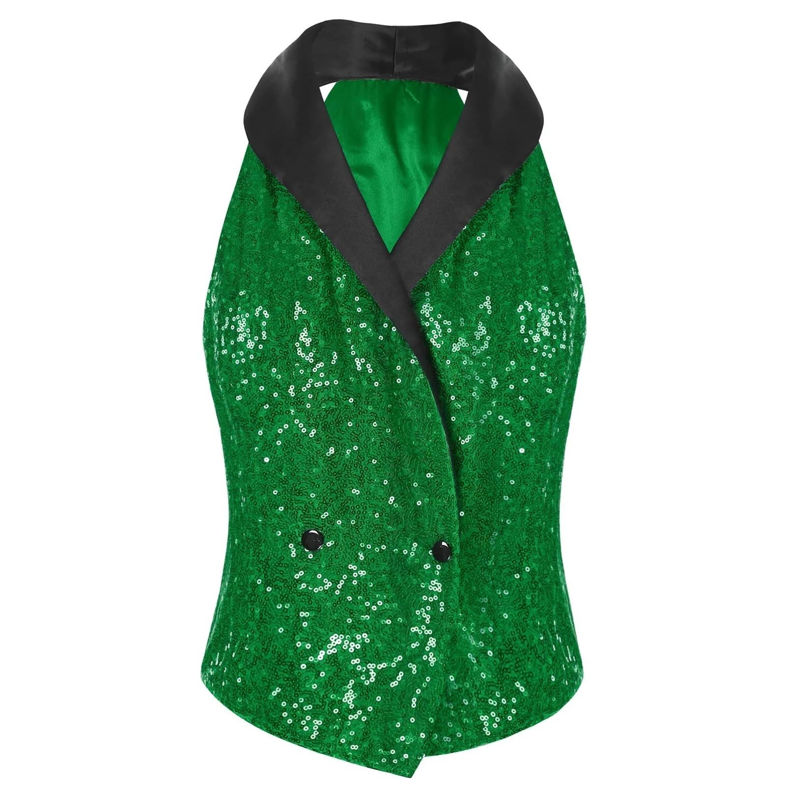 Top con Paillettes Completo da Donna con Paillettes Glitterate, Gilet con Paillettes Scintillanti, Scollo a V, Senza Maniche, Elegante, for Serate, Feste, Cocktail, Costume.