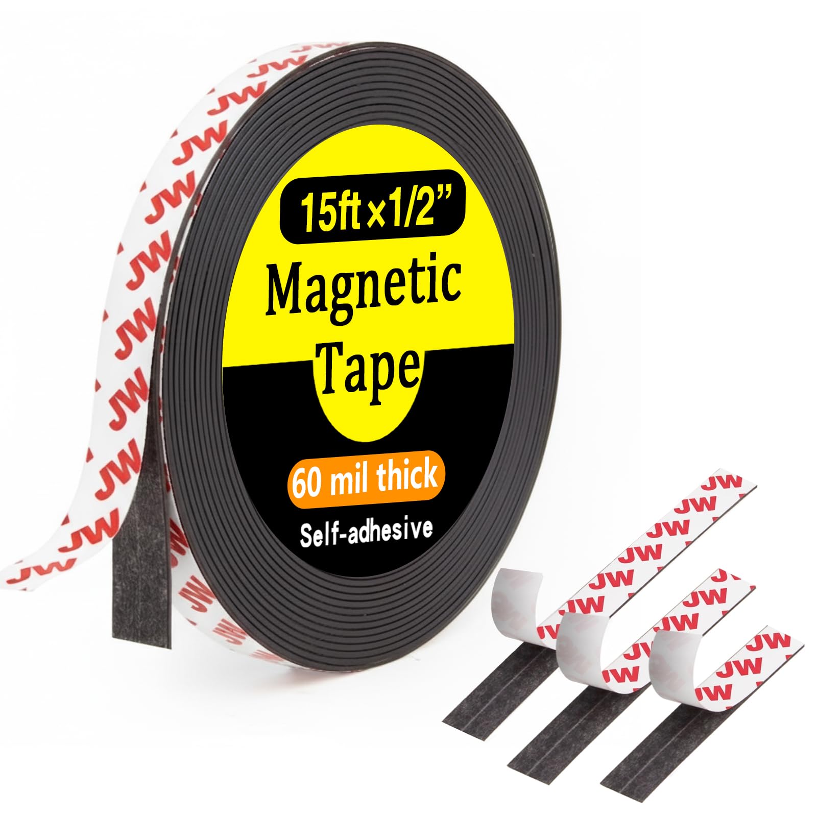 Jianwen Magnetic Tape, 15 Feet x 1/2 Inch Magnet Tape with Adhesive Backing