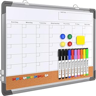 Monthly Calendar Whiteboard Dry Erase Cork Board Combination for Wall, 1...