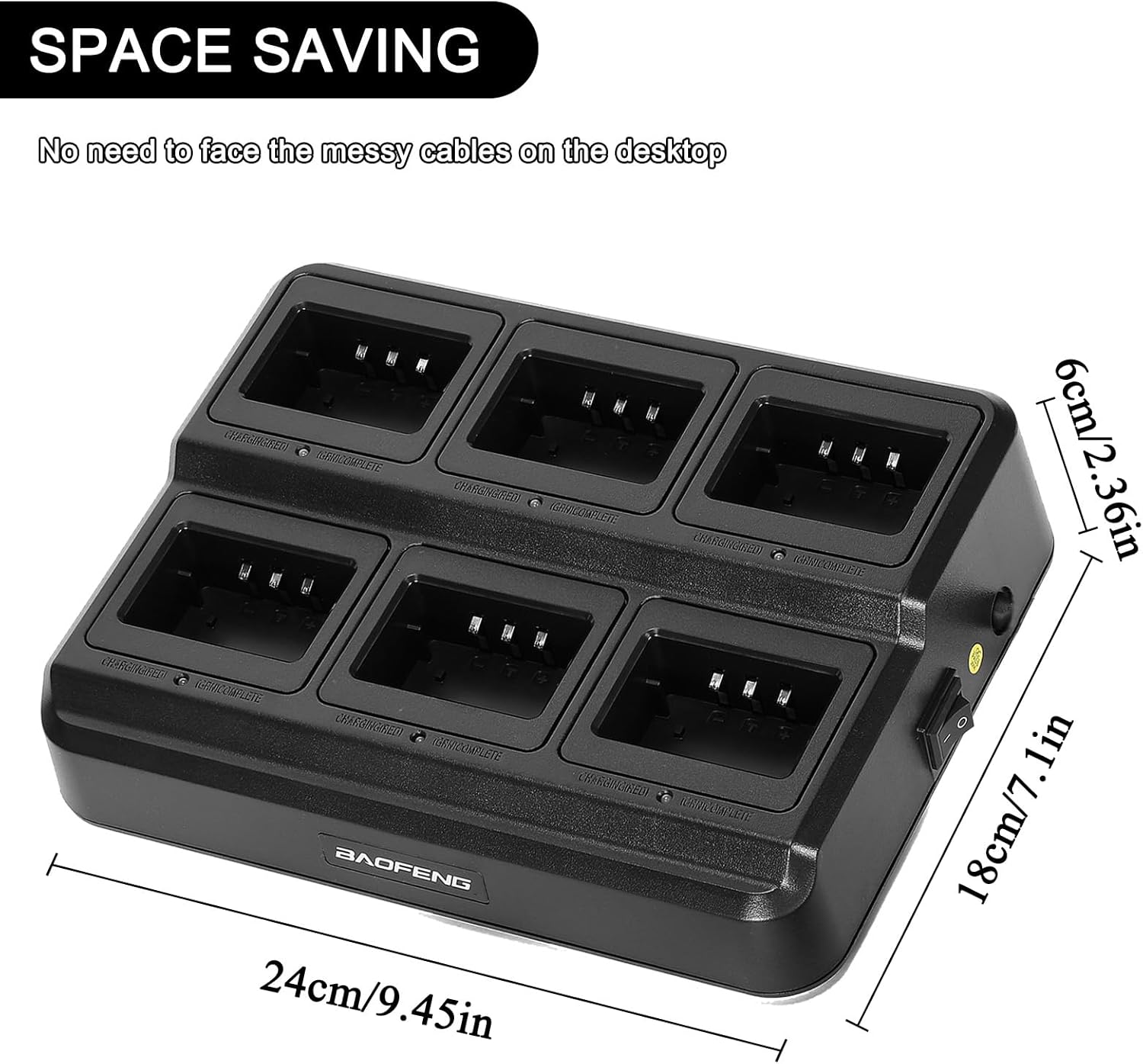Baofeng UV-5R Six-Way Charger Base, Multi Unit Charging Station for UV-5R 8W BF-F8HP UV-5R+ Plus UV-5RE UV-5RHP UV-5RTP UV-5RA UV-5G GT-5R Walkie Talkie and Battery(1 Pack)