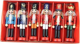 2021 - Set di 6 decorazioni tradizionali in legno per schiaccianoci soldato – disegni in legno assortiti e colori – decorazioni per albero di Natale – decorazioni per feste