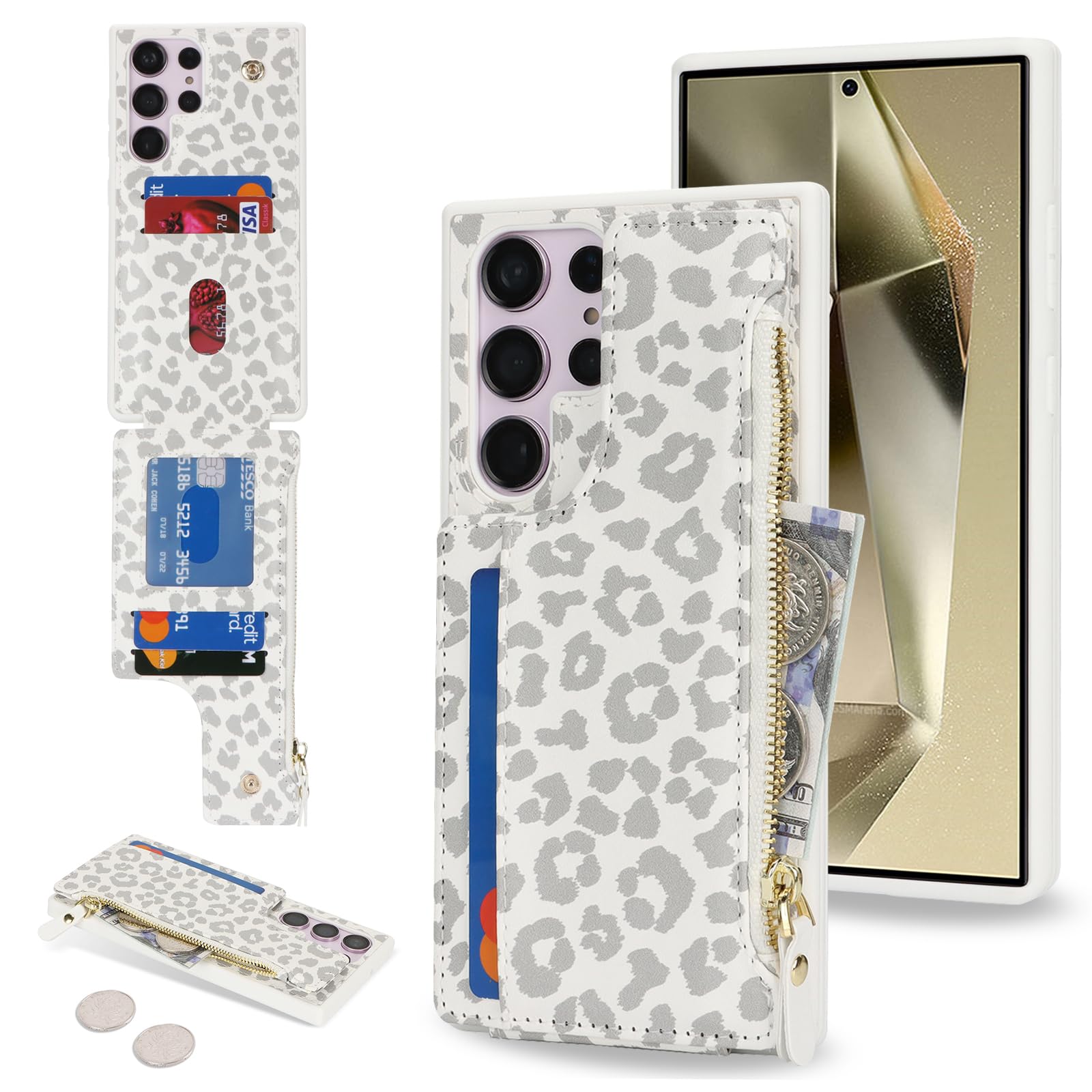 Cavor for Samsung Galaxy S24 Ultra Case Wallet, Galaxy S24 Ultra Wallet Case with Card Holder for Women Men,Leather Zipper Pocket Card Slots Phone