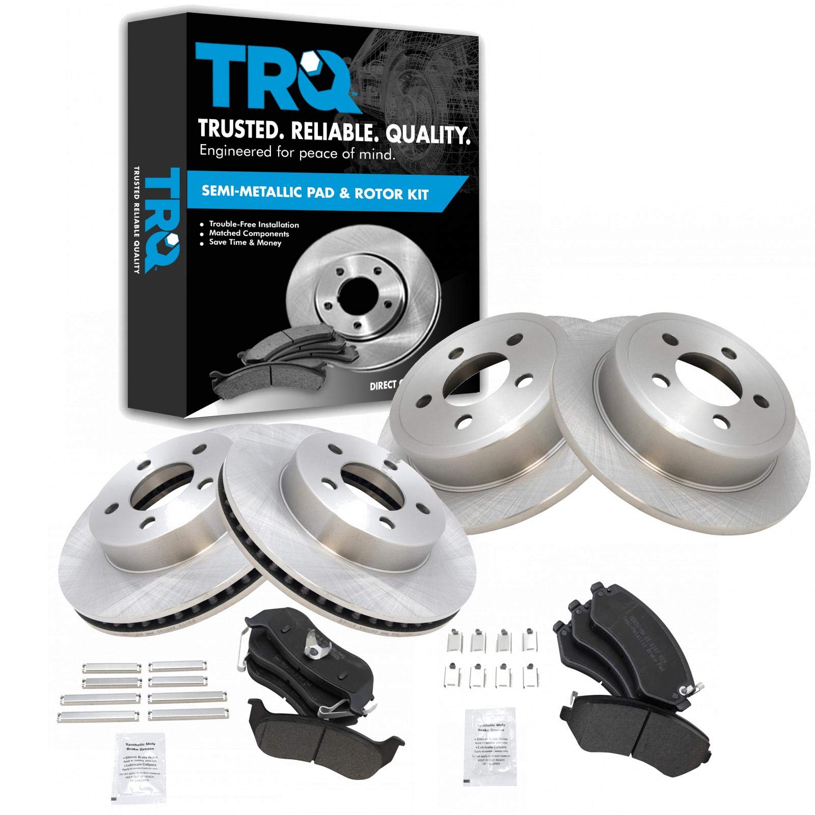 TRQ Disc Brake Pad & Rotor Kit Semi-Metallic Front & Rear for Jeep Liberty