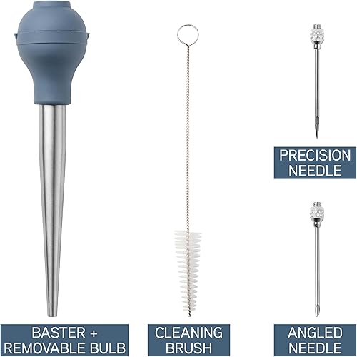 Miniatura 10 de COOK WITH COLOR Baster de pavo con cepillo de limpieza, jeringa de grado alimenticio para cocinar, juego de lujo, color negro