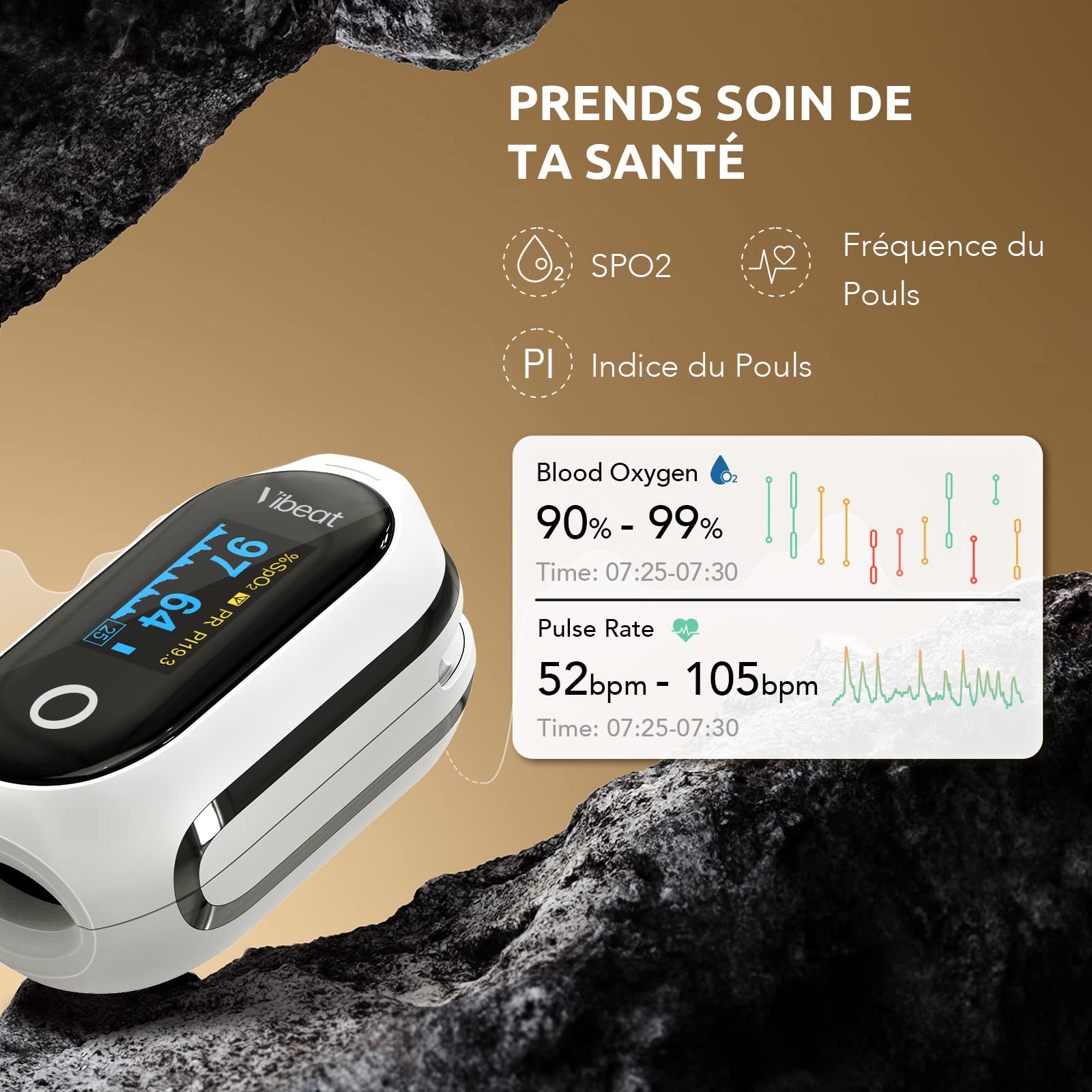Bluetooth Oxymètre de Doigt Professionnel, Oxymètre de Pouls Rechargeable avec Stockage hors-ligne, Moniteur de Saturation en Oxygène avec Mode Continu，Moniteur de Fréquence Cardiaque avec APP