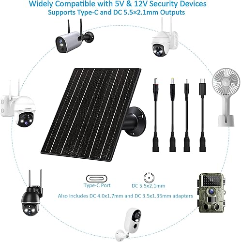 Miniatura 6 de Panel solar de 10 W con batería de 10400 mAh para cámaras de seguridad y sendero, salida ajustable de 5 V12 V, enchufes USB-C y CC, IP66
