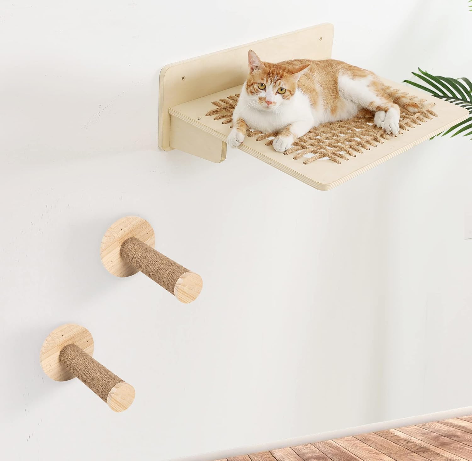 Amazon.com : Cat Hammock Wall Mounted Bed with Scratching Post Steps ...