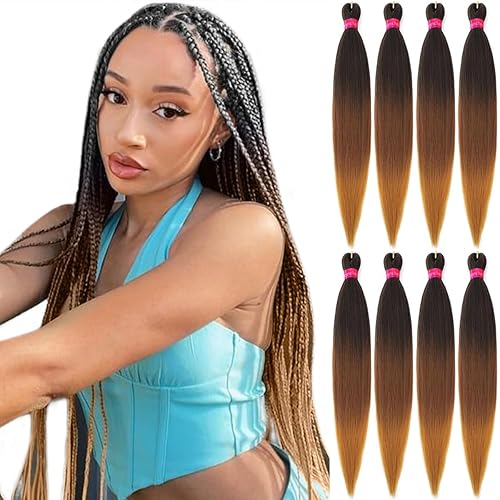 FAYETA Cabello trenzado preestirado ombré paquete de 28 pulgadas a 8 paquetes de extensiones de cabello trenzado de mezcla de colores sedosos