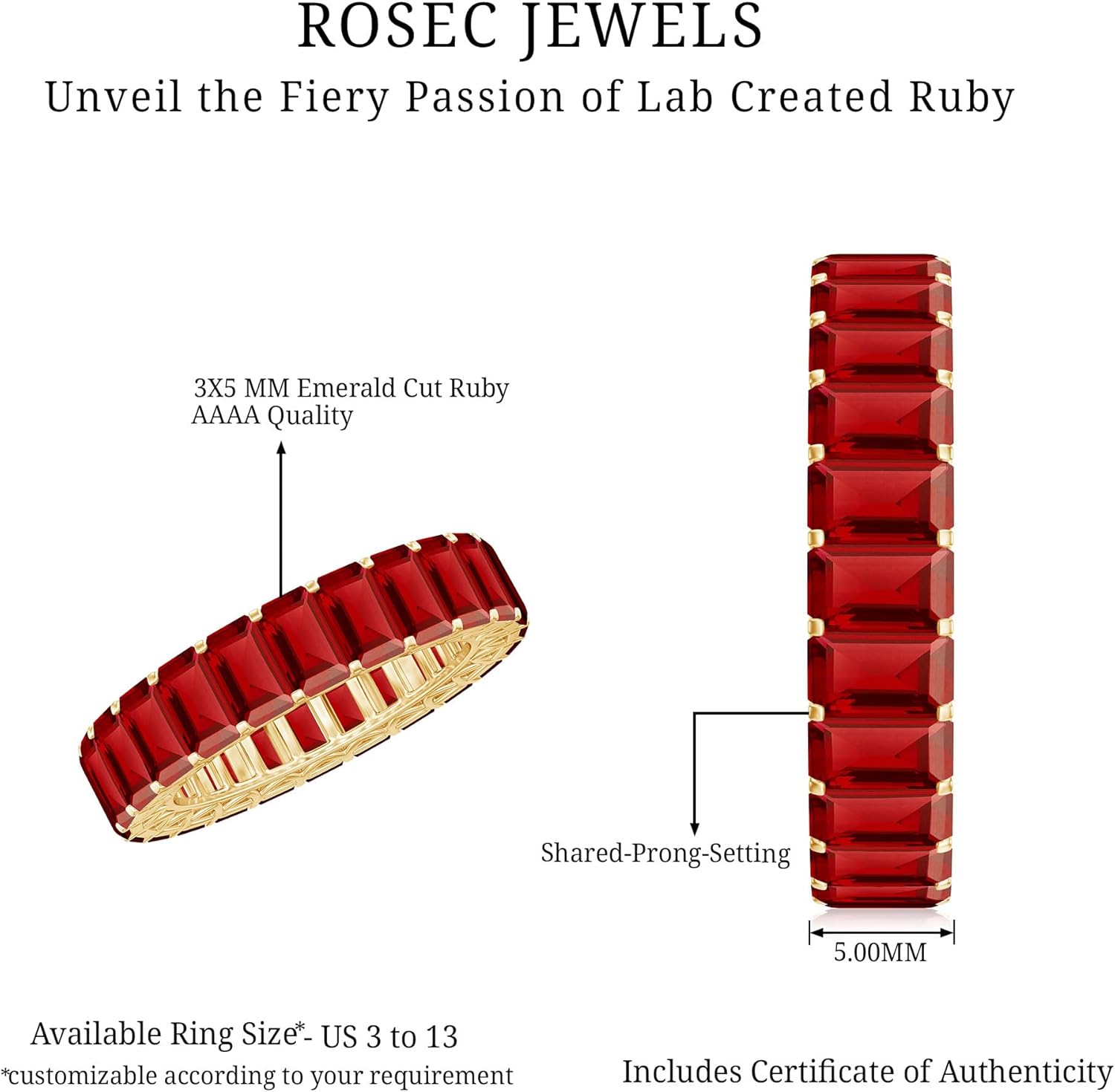 Certified Lab Grown Ruby Eternity Wedding Band, Aaaa Quality, Emerald Cut Ruby Statement Ring (Ideal For Gift)