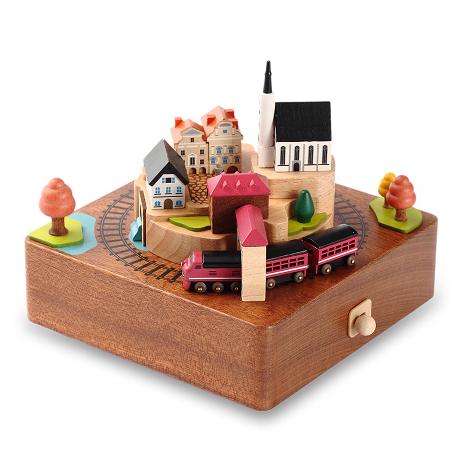 Muzyczna pozytywka z drewna rzeźbiony mechanizm Musical Box Wind Up Prezent na Boże Narodzenie urodziny walentynki ornament na biurko zabawka rodzinna uroczystości (kolor: 1)
