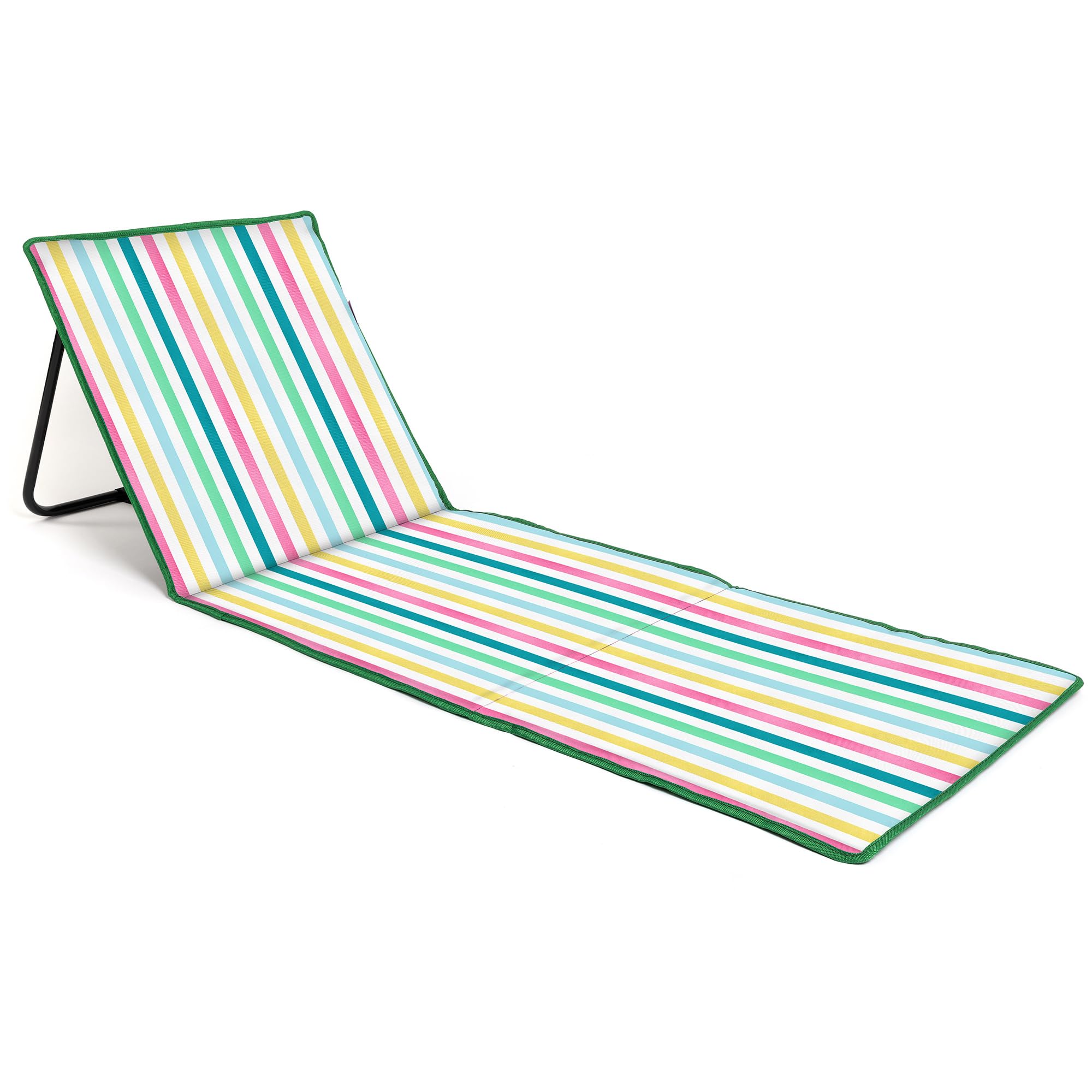 just be... Beach Sun Mat Folding Lightweight Portable Adjustable Sunbathing Recliner with Backrest Support and Valuables Pocket for Holidays Garden Camping Park Festivals - Light Multicolour Stripes