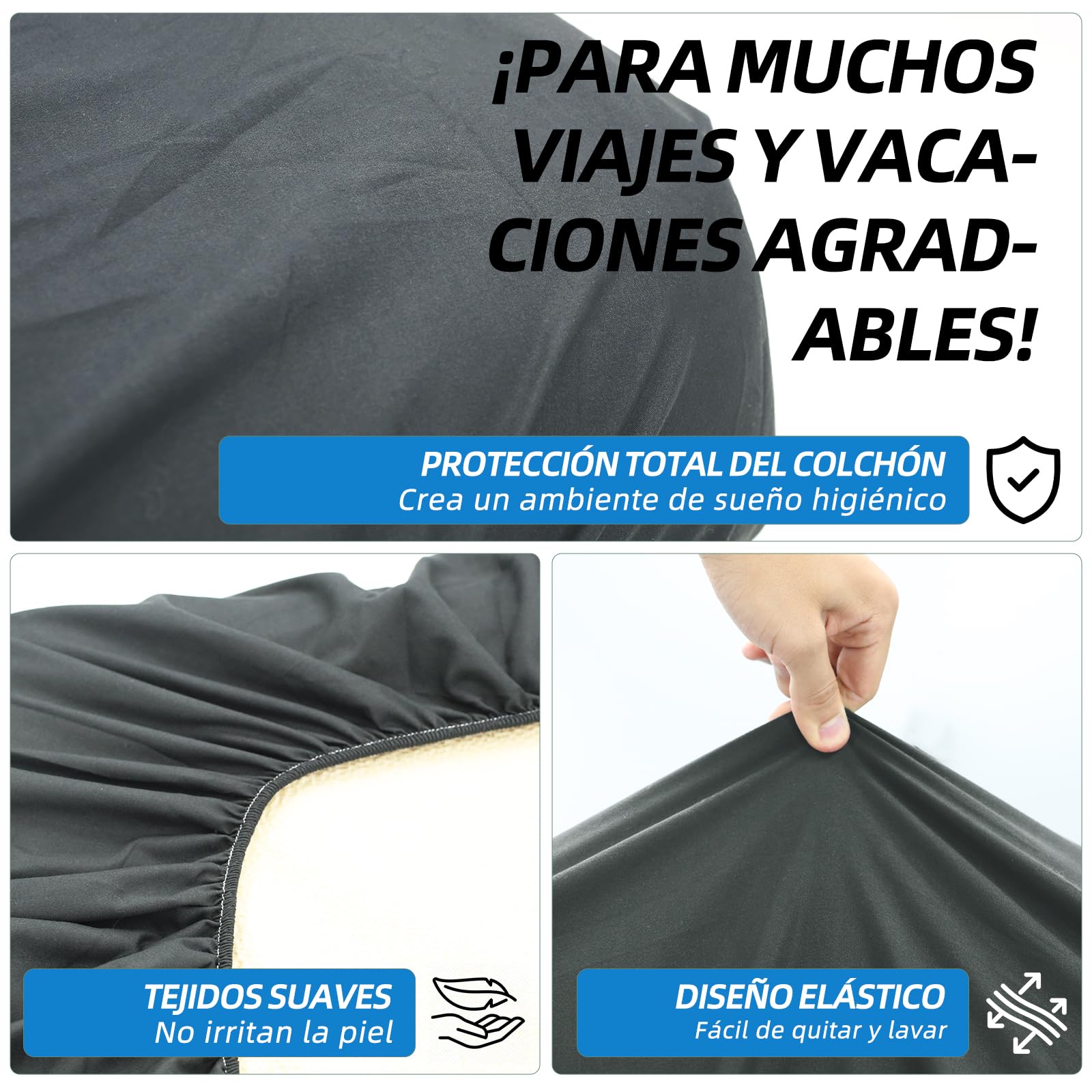 Juego de sábanas bajeras para cama individual, 3 piezas, 100% algodón, específico para autocaravana (gris claro)