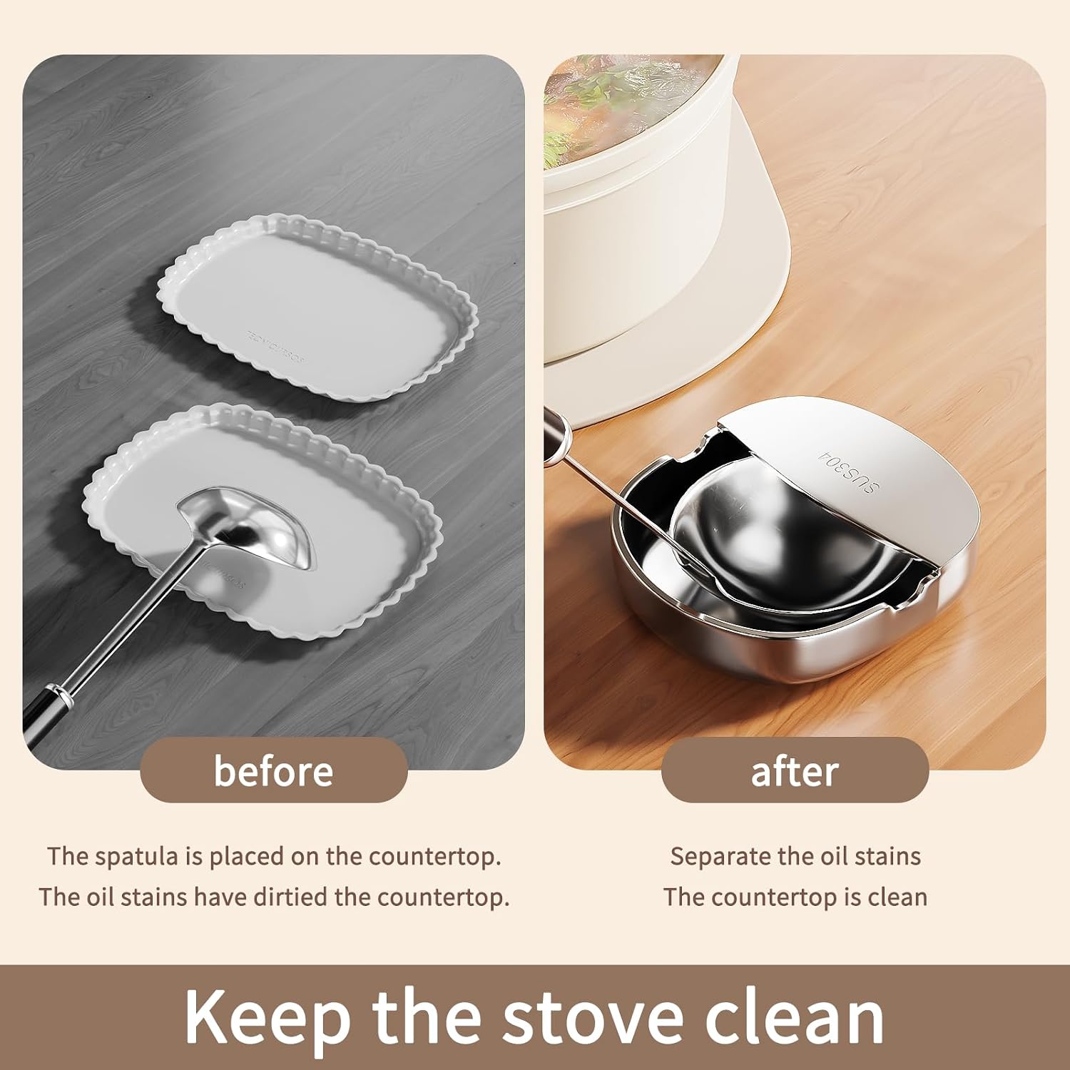 PureBox Upright Spoon Rest & Ladle Holder, Premium 304 Stainless Steel One-Piece Spatula Stand for Stove Top, Heavy Duty Cooking Utensil Holder with Drip Catcher for Kitchen Counter, Dishwasher Safe