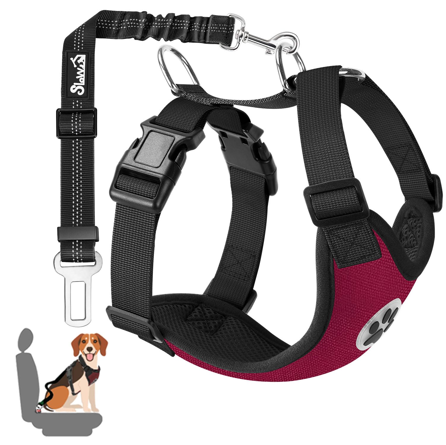 SlowTon Dog Car Harness Seatbelt Set, Pet Vest Harness with Safety Seat Belt for Trip and Daily Use Adjustable Elastic Strap and Multifunction Breathable Fabric Vest in Vehicle for Dogs โ image 1