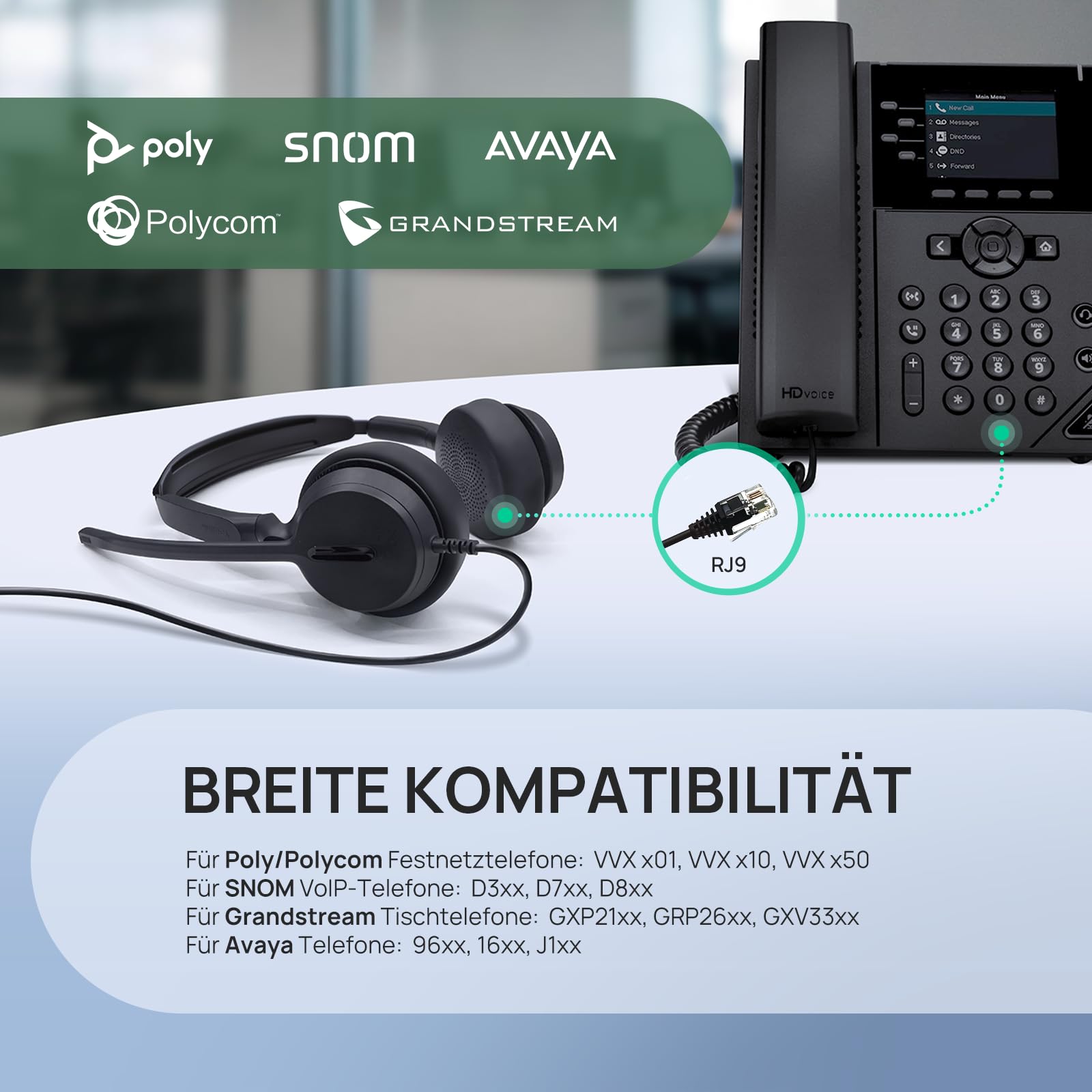 Yealink YHS36 E2 Casque téléphonique Filaire avec Microphone et connecteurs RJ9 et QD Compatible avec Les téléphones Poly, Avaya, Snom et Grandstream Convient aux téléphones de Bureau