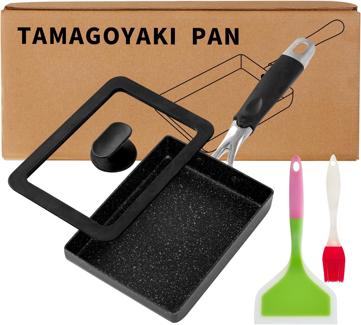 Premium Tamagoyaki Pan 7" x 6" - Japanese Omelette Pan Nonstick - Japanese Egg Pan with Lid and Oil Brush - Thumbnail 3