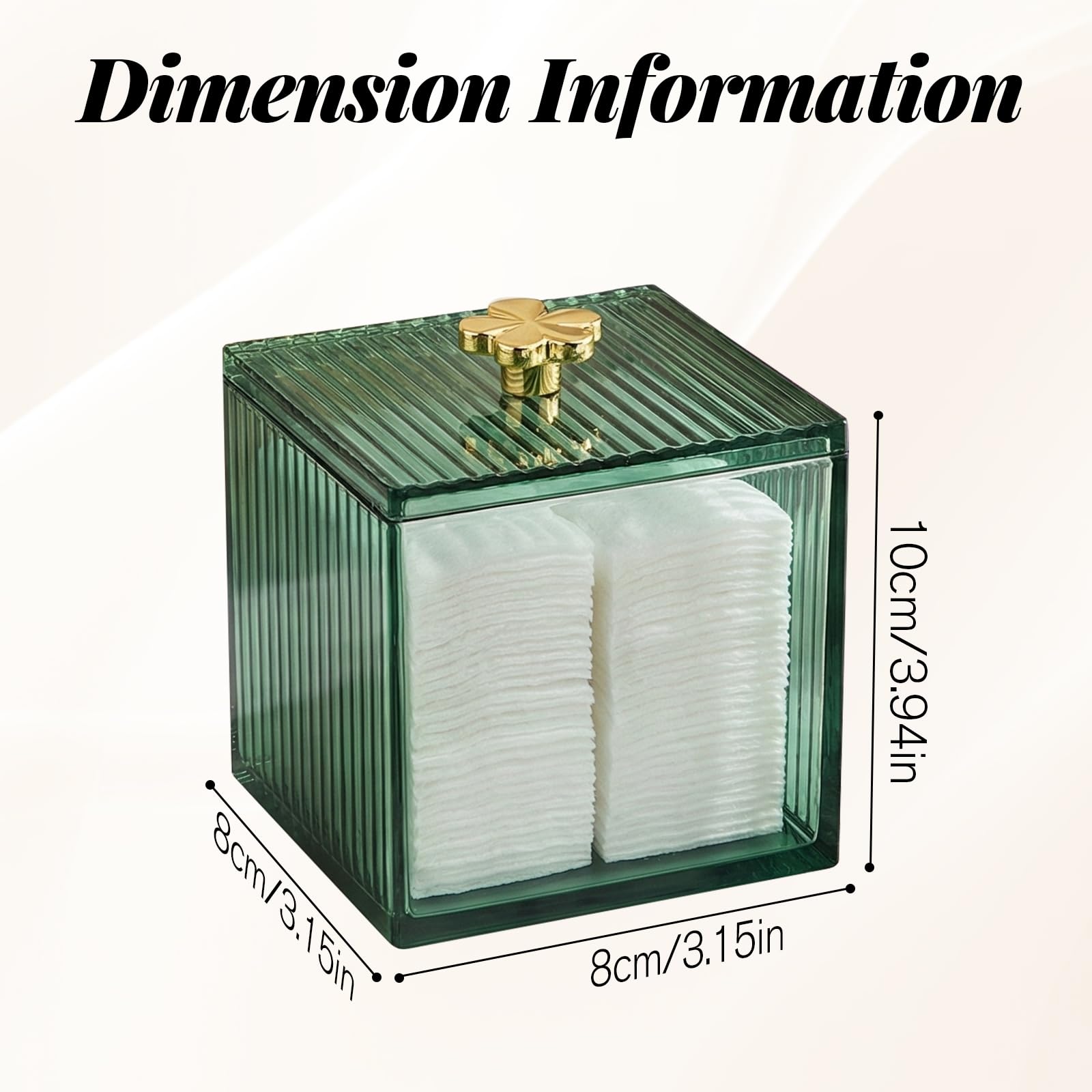 3 sztuki kwadratowych zielonych pojemników na patyczki higieniczne, pojemnik na patyczki higieniczne 10 x 8 cm, organizer kosmetyczny na patyczki higieniczne / okrągłe waciki / nici