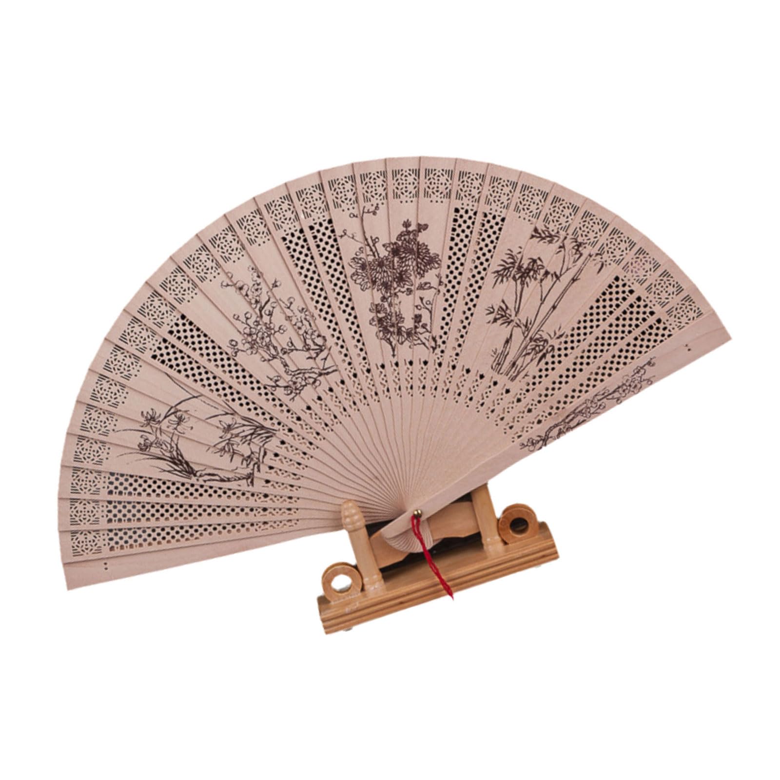 Elnwnnkc A Sophisticated Handcrafts Wood Fan Handheld Folding Fan With Uthentics Chinese Florals Pattern For Collection Nd Use Hollow Carves