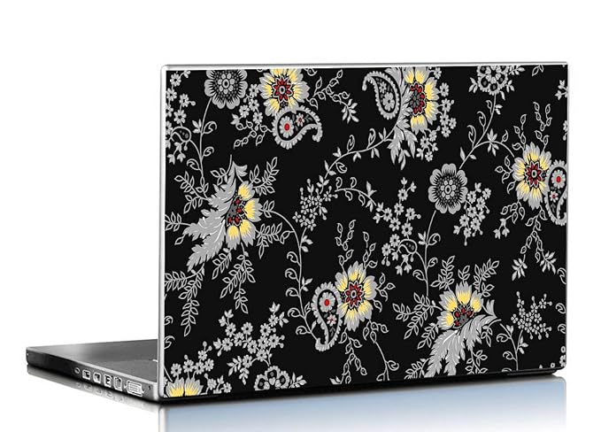 PIXELARTZ Laptop Skins Black and White Flower Pattern 15.6 Inches Laptop Skins/Stickers for Dell Lenovo Acer HP (4071)