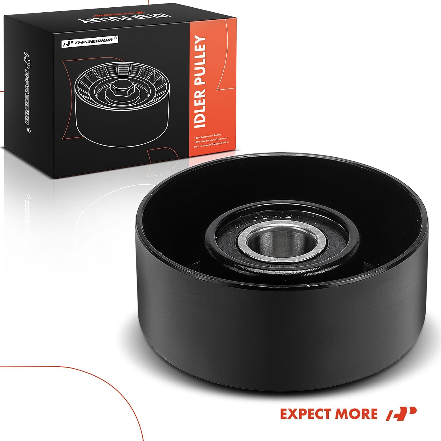 A-Premium Belt Idler Pulley Compatible with Ford F-150, F-250 Super Duty & Jeep & Dodge & Chevrolet & GMC & Chrysler & Buick & Lincoln & Isuzu & Mercury & Oldsmobile & Pontiac & Saab & SRT & Workhorse