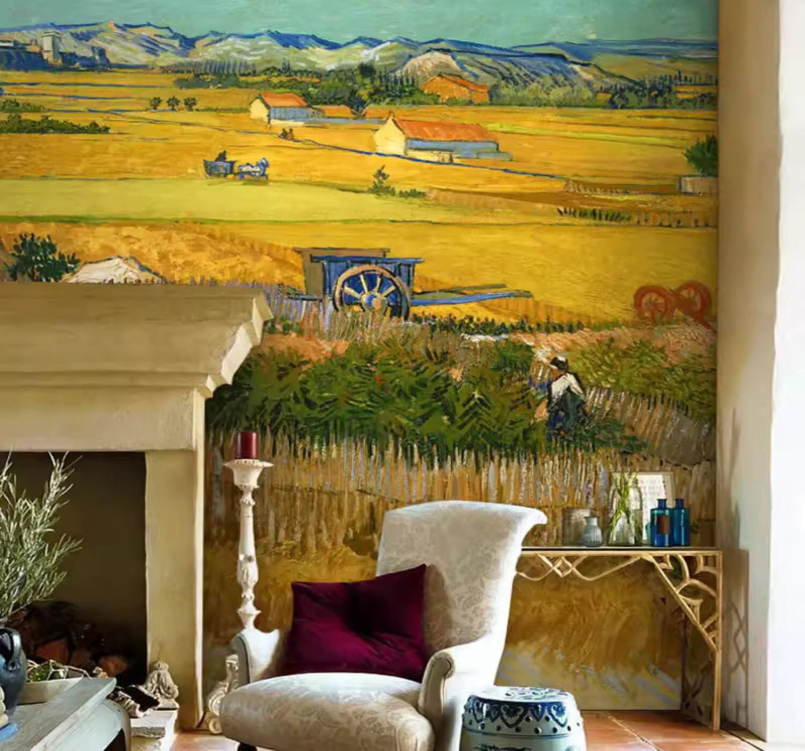 Hand Drawn Retro Countryside Landscape Art 3D Wallpaper Easy Install Feature Office Living Room Sofa Bedroom TV Background Wall Decoration-200cm×140cm