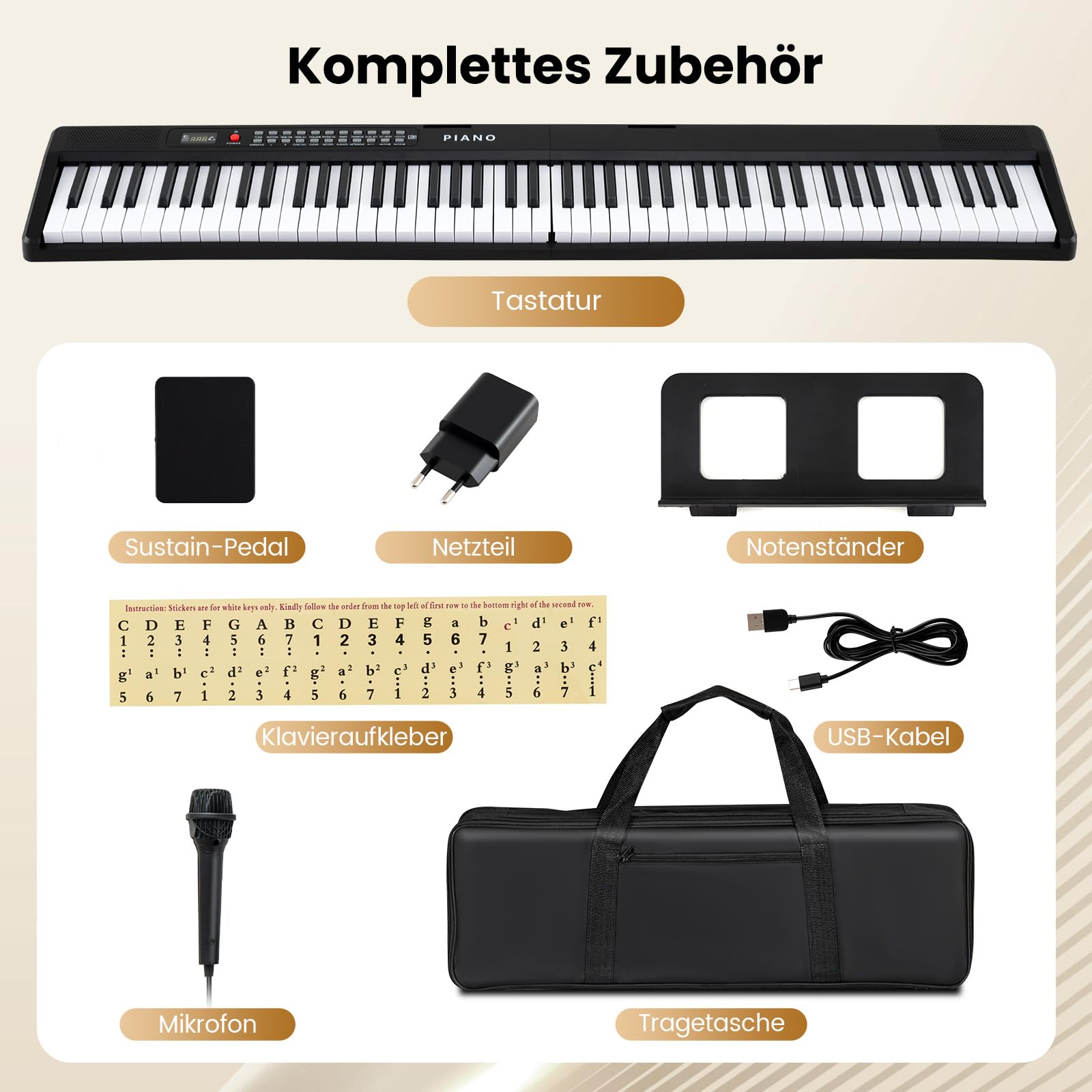 COSTWAY 88-klawiszowy keyboard Piano, składany fortepian, elektroniczny keyboard z funkcją split & 3 trybami nauki & pedałem sustain, przenośny fortepian cyfrowy z podwójnymi głośnikami, MP3/USB/MIDI