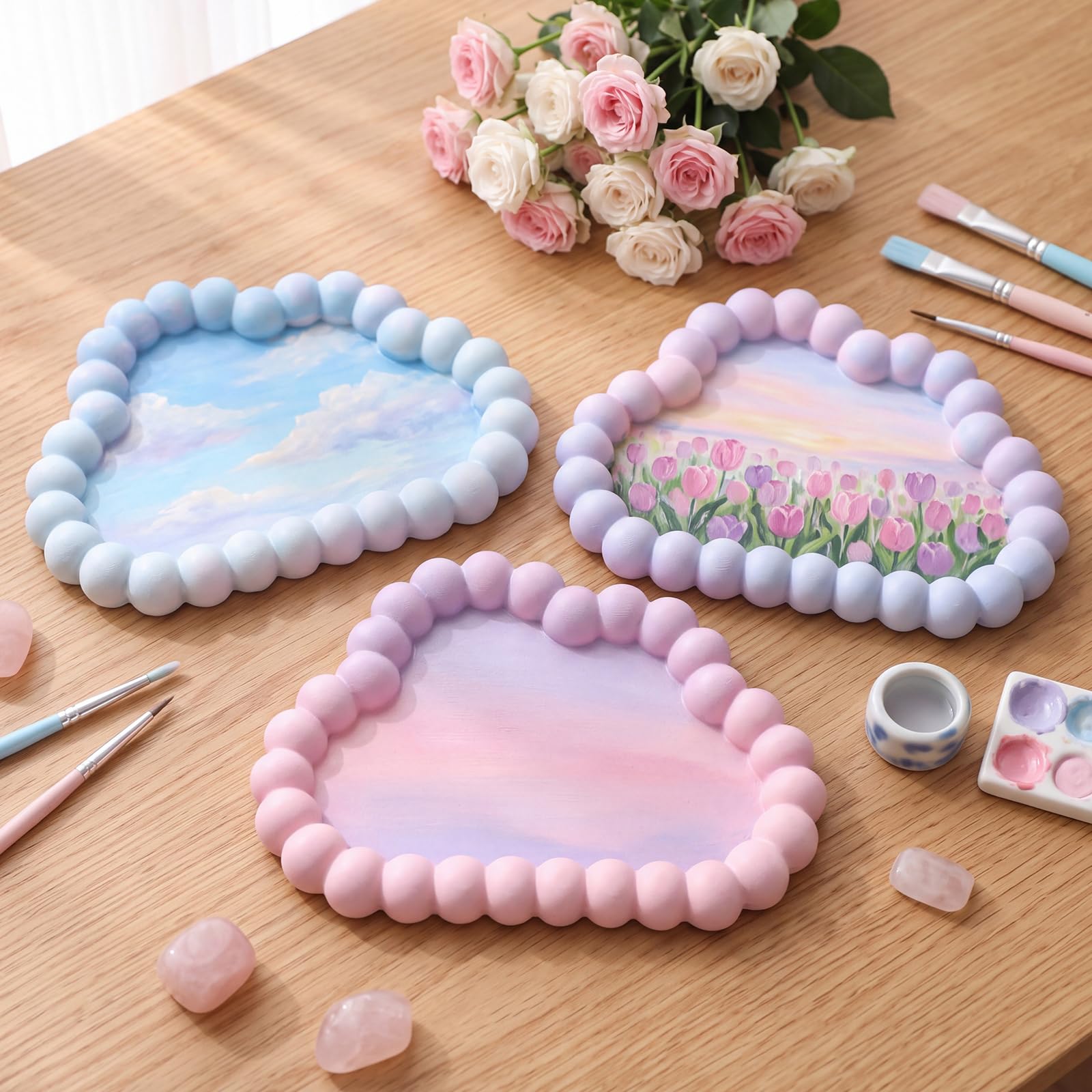Bandejas de cerámica para pintar, plato de joyería en blanco, 6 piezas, nube