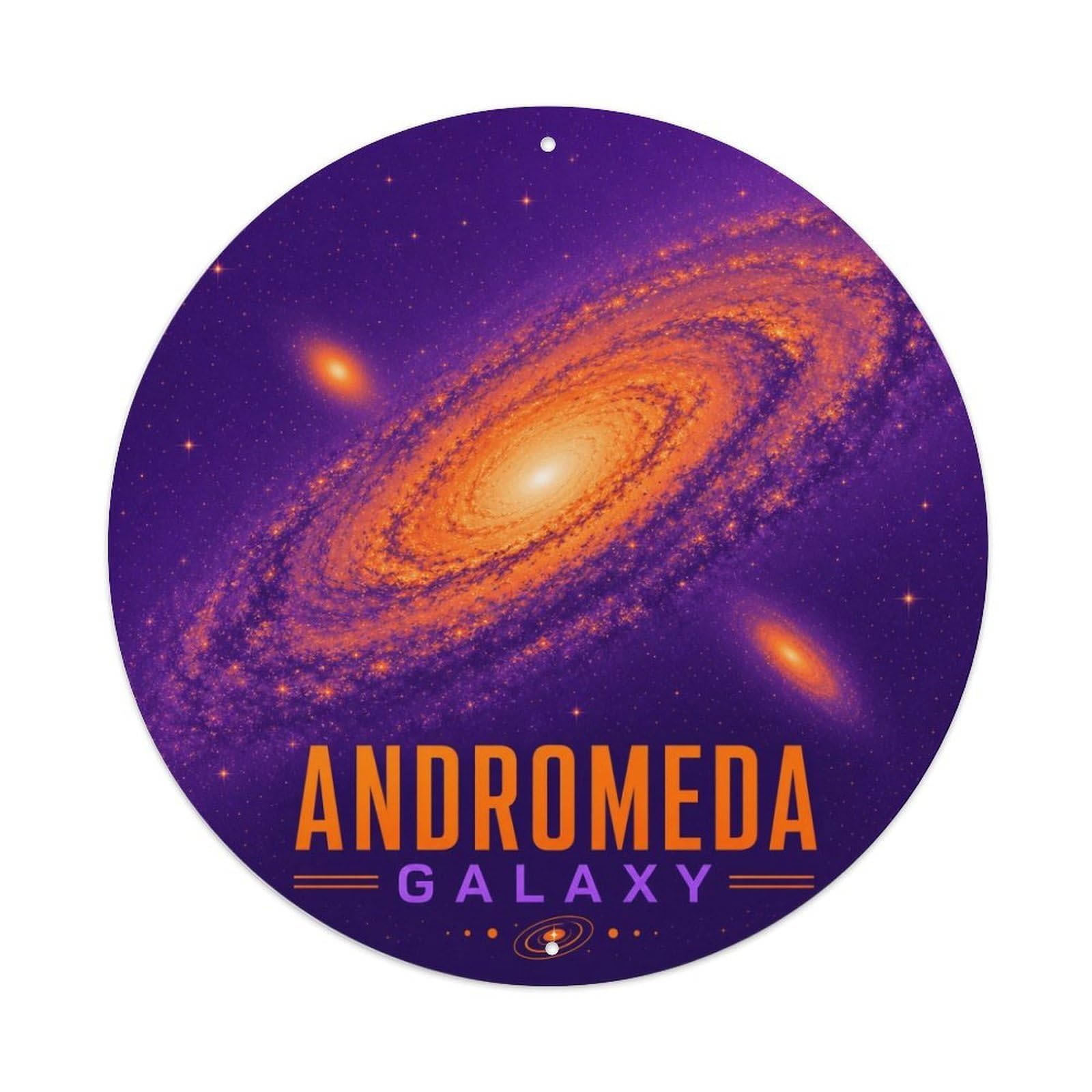 Andromeda Galaxy Cosmic Celestial Astral Retro Sci Fi Metal Tin Sign Plaque Wall Decor for Cafe, Man Cave, Club Bar, Office, Home Garden Round Metal Poster 8x8Inch