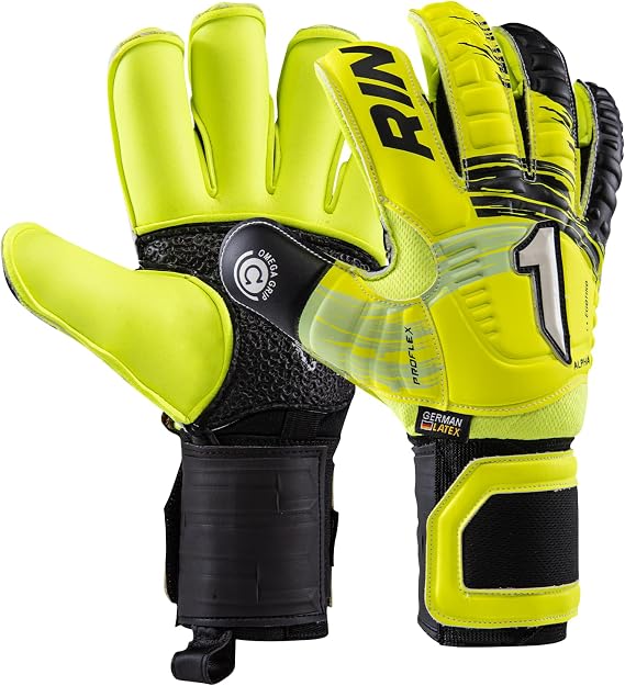 Rinat Egotiko Alpha-Pro Spines Goalkeeper Gloves Finger Support, Ergo-Roll Cut, German Latex Grip, Breathable Mesh, Adjustable Wrist Closure, Professional Soccer Goalie Gloves