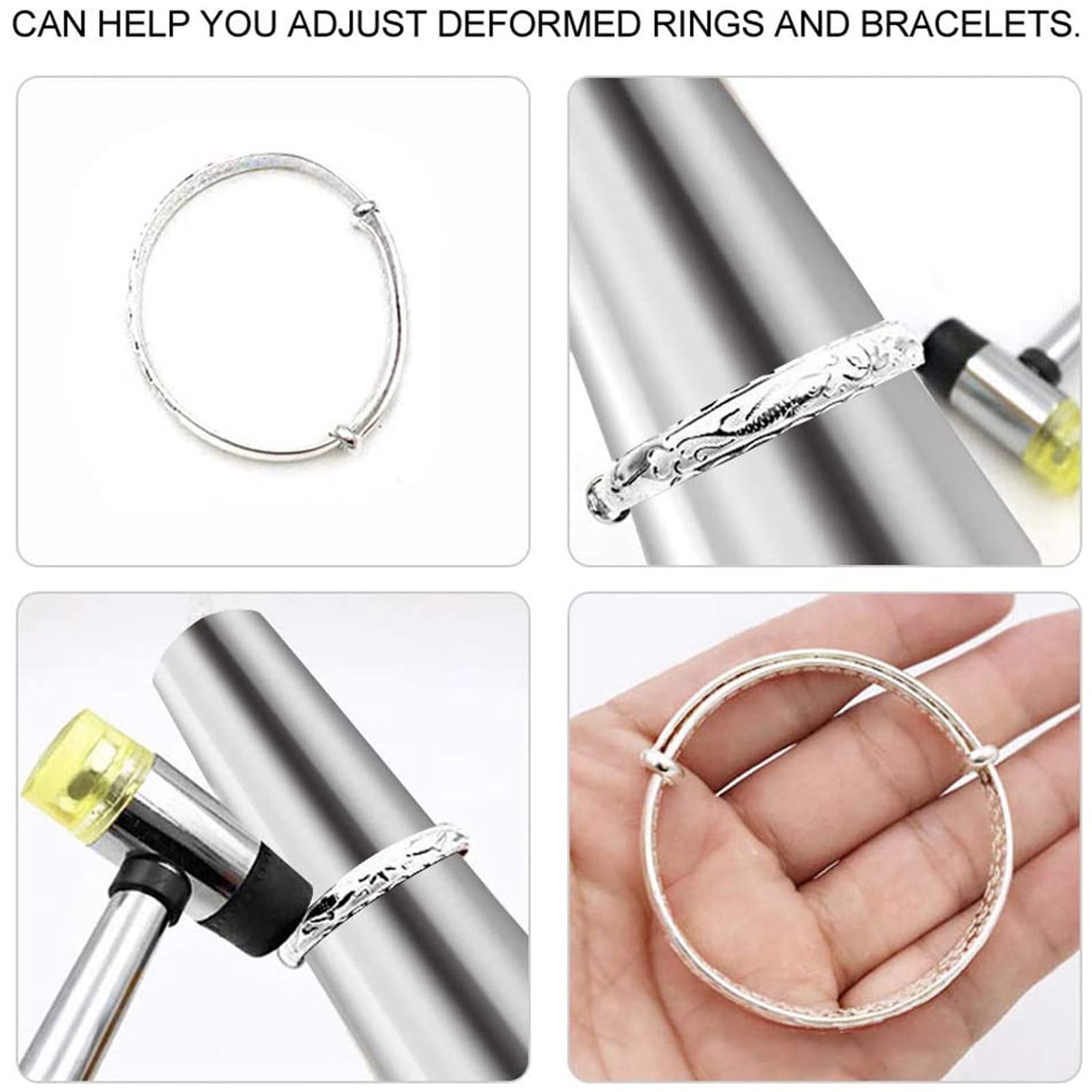 1 Set Spanndorn mit Gummihammer, runder Edelstahlstab, Armreifen, Messwerkzeug für Schmuck, Zwei-Wege-Gummihammer, Schmuckherstellung, Metallformwerkzeug für Männer und Frauen