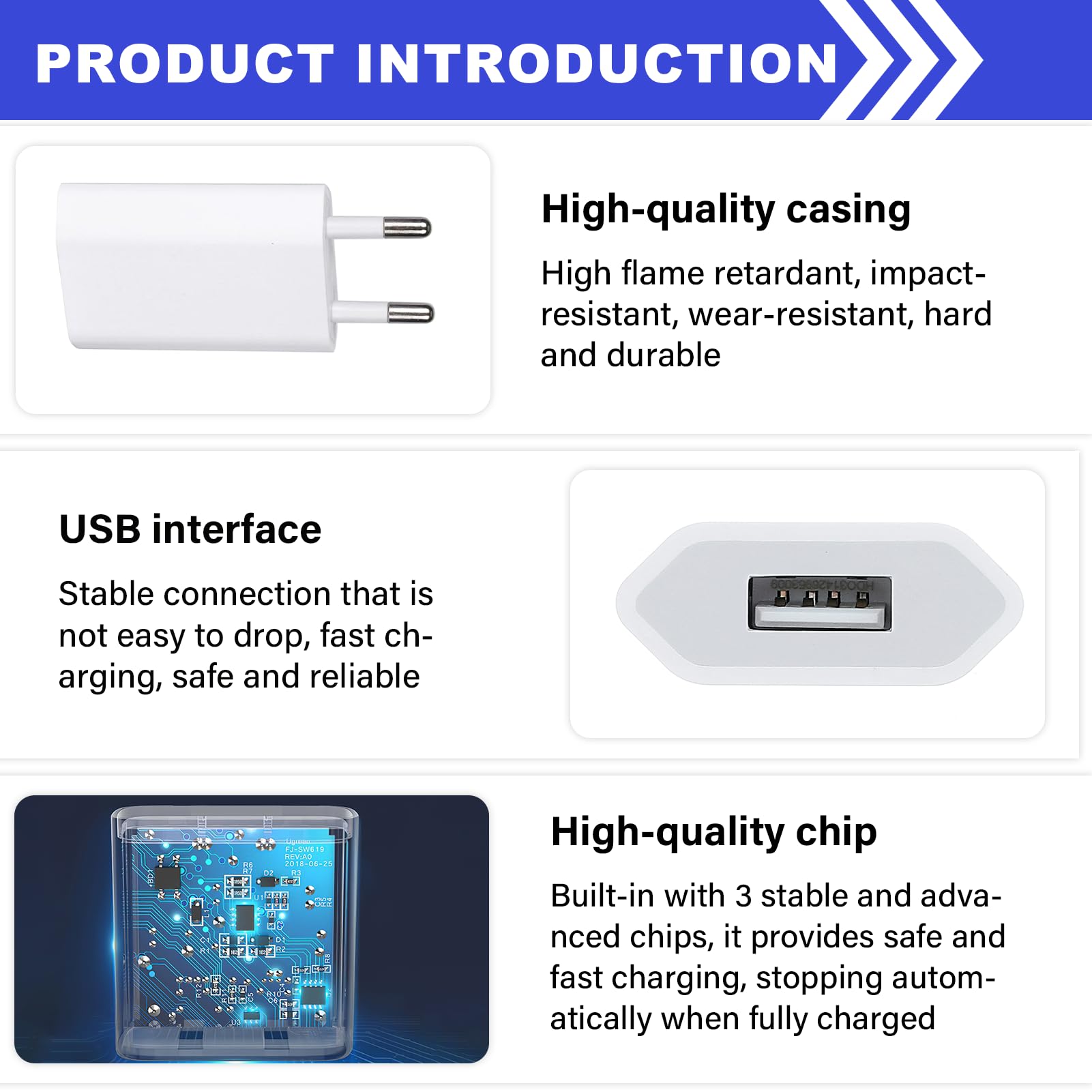 Caricabatterie USB 5V 1A – Alimentatore Bianco Compatto Per Smartphone, Cuffie, Smartwatch, Tablet, Ricarica Sicura