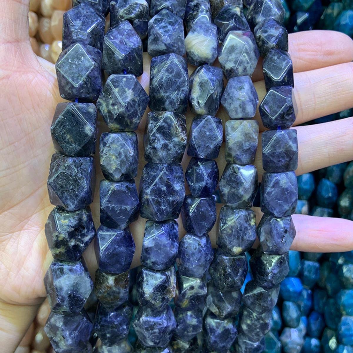 Naturalne niebieskie koraliki kordierytowe, 15 fasetowanych, nieregularnych, DIY, luźne kamienne koraliki do produkcji biżuterii, koraliki, naszyjnik dla kobiet, mężczyzn, prezent, 11 x 12-14 mm