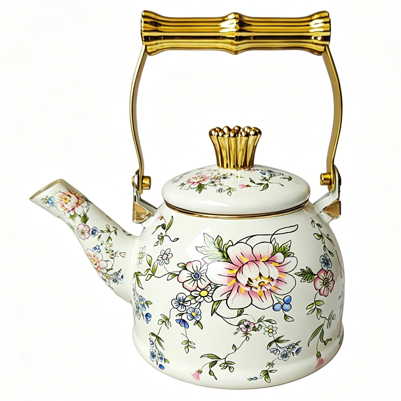 Hervidor esmaltado floral vintage, válido para gas, inducción, eléctrica y cerámica(2.5L)