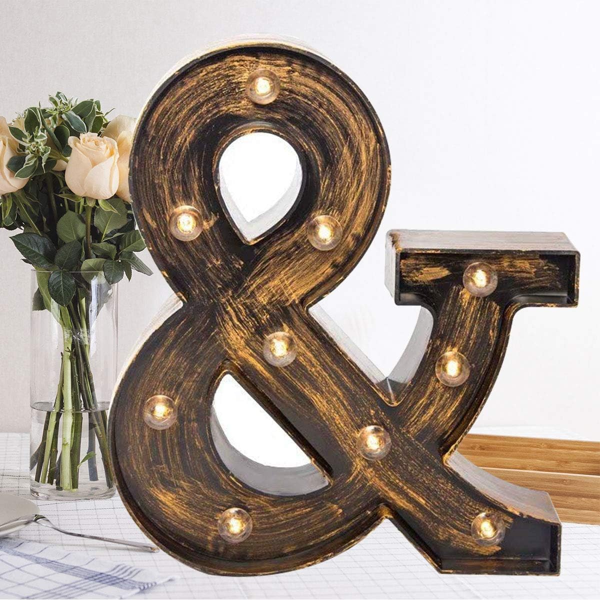 LED Letter Lights,Alphabet Light Up Sign, Battery Operated Decorative Letters for Home, Wedding, Party, Bar & Cafe Decor (&)