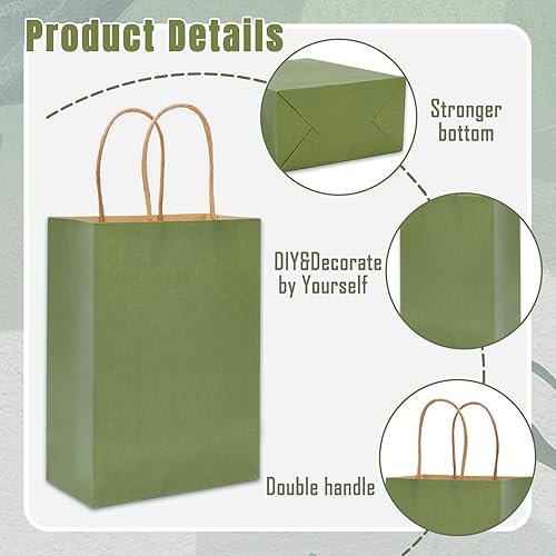 Miniatura 3 de Whaline 16 bolsas de papel kraft verde salvia con 20 piezas de papel de seda de eucalipto con asas, bolsa de dulces a granel para baby shower,