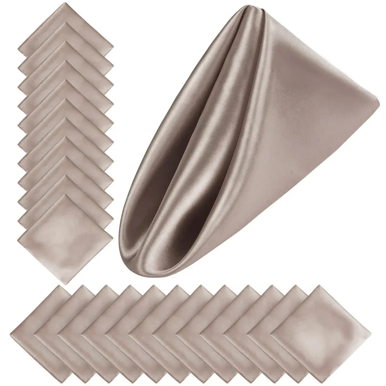 Servilletas de Tela 10 servilletas de Mesa de satén de 40 x 40 cm, Lavables, for cenas, Fiestas, hoteles, decoración romántica for Bodas, Suministros for restaurantes(10pcs-Light Brown)