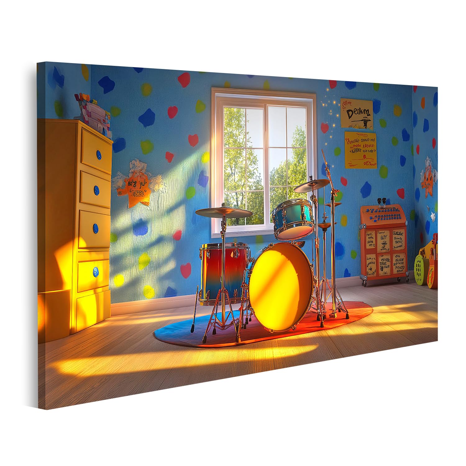 islandburner Prime Quadro su tela per cameretta dei bambini con batteria per cameretta dei bambini, negozio di musica, immagini da parete
