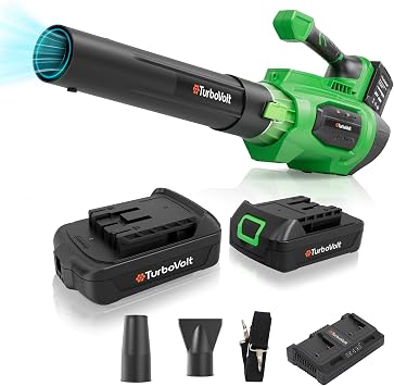 40V Leaf Blower Cordless, 620CFM 150MPH Powerful Electric Grass Blower with 2x5.0Ah Batteries & Charger, Brushless Motor, 4-Speeds+Turbo, 3 Nozzles, 5.5lbs Lightweight for Lawn, Yard, Patio Cleanup