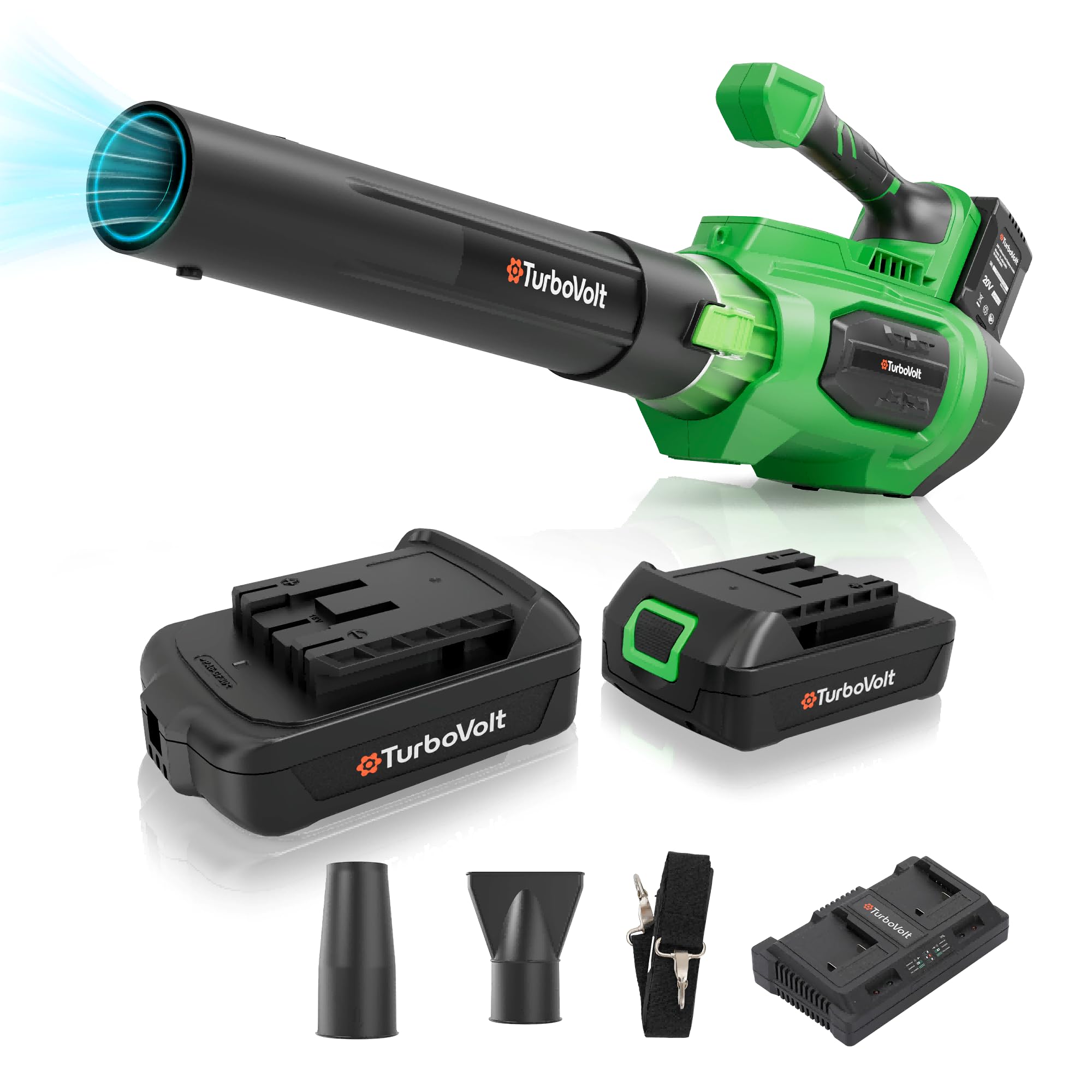 Cordless Leaf Blower with Battery and Charger 40V, 620CFM 150MPH Brushless Electric Motor, 2X5.0Ah Dual Batteries, 4-Speed & Turbo, 3 Nozzles, Lightweight for Lawn Care, Yard, Patio, Garage, Debris