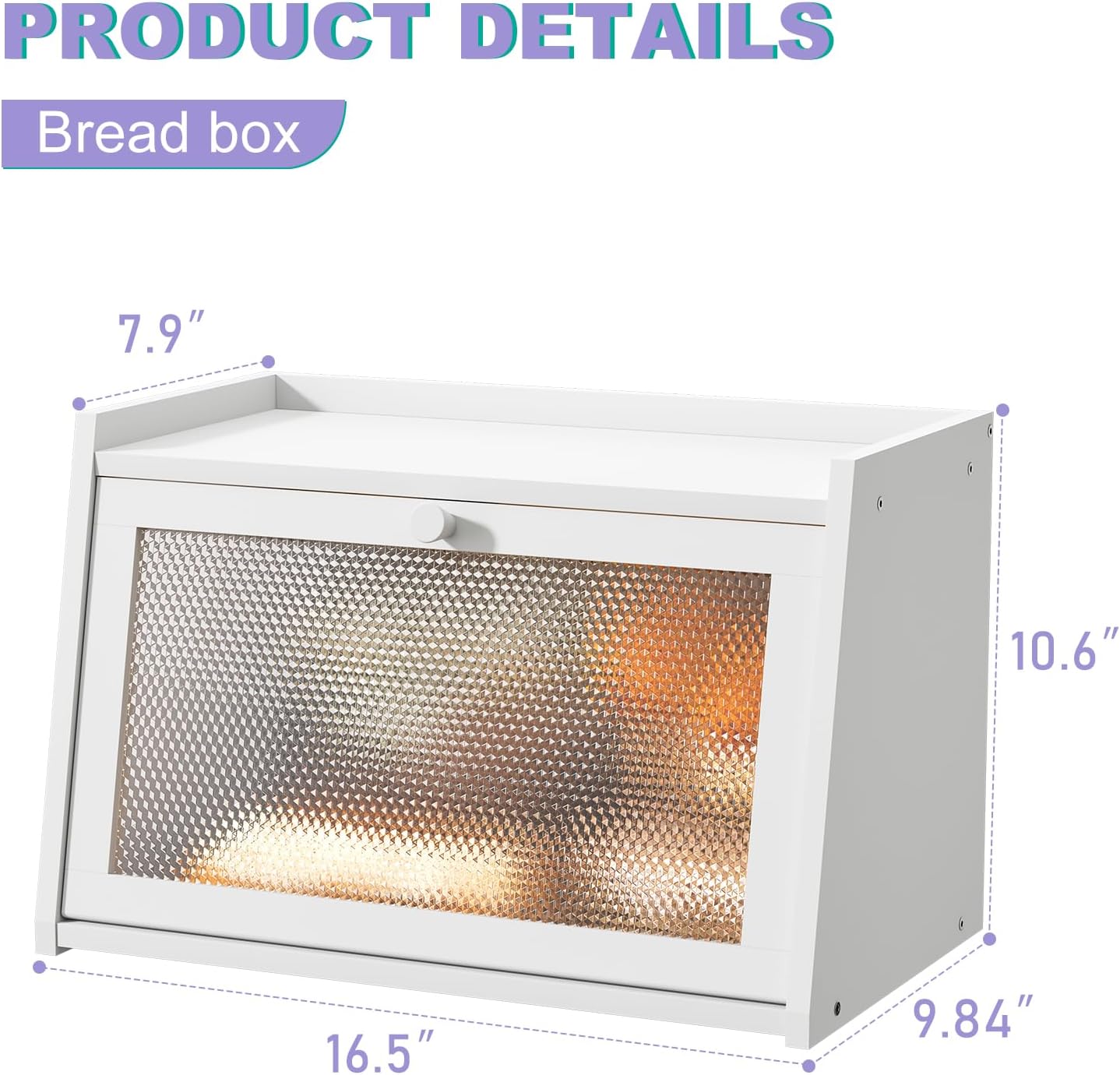 Large Farmhouse Bread Box with Window -White Natural Wood Bread Storage Container for Kitchen Countertop