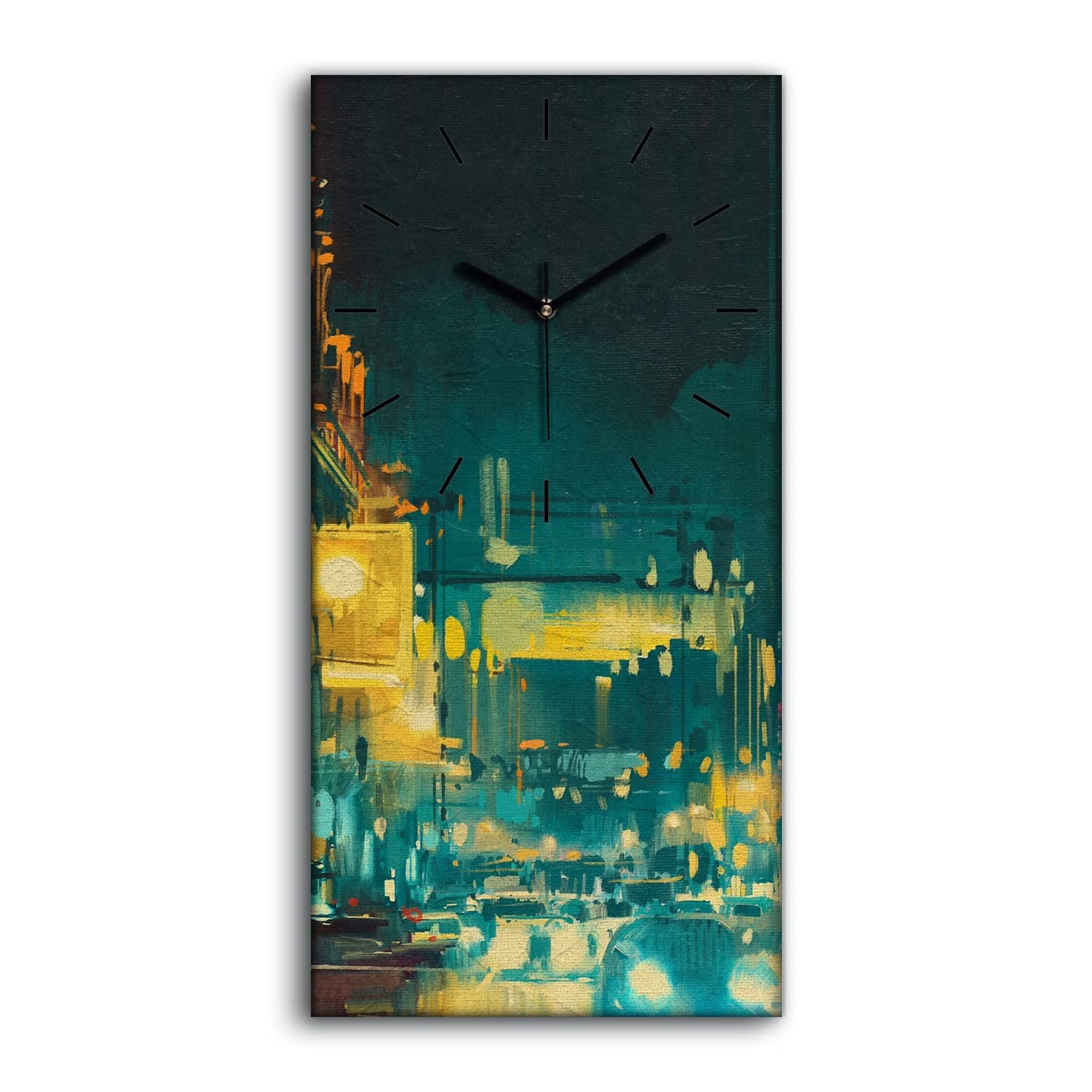 Art mural salon et chambre grand tableau horloge toile paysage urbain illuminé 30x60