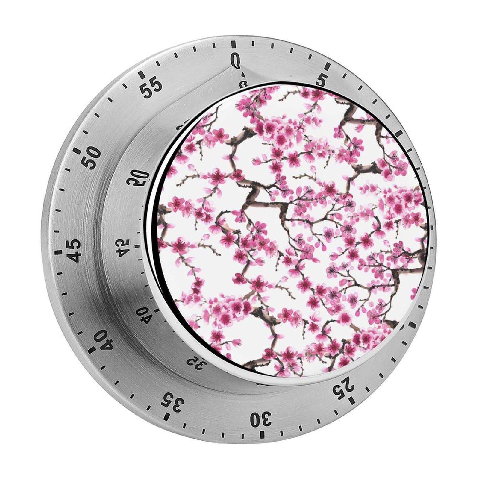 Pink Cherry Blossom Circular Rotating Timer, Suitable for Kitchen and Bedroom
