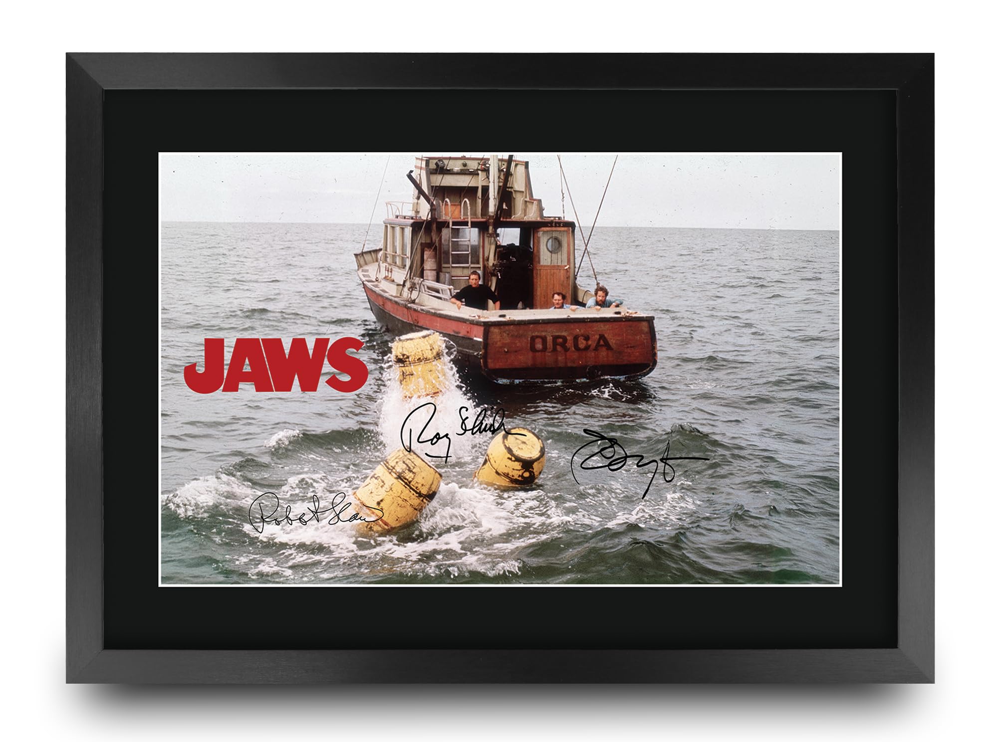 HWC Trading Jaws Scene 2 Shaw, Dreyfuss & Scheider Gifts Printed Signed Autograph Picture for Movie Memorabilia Fans - A3 Framed — image 1
