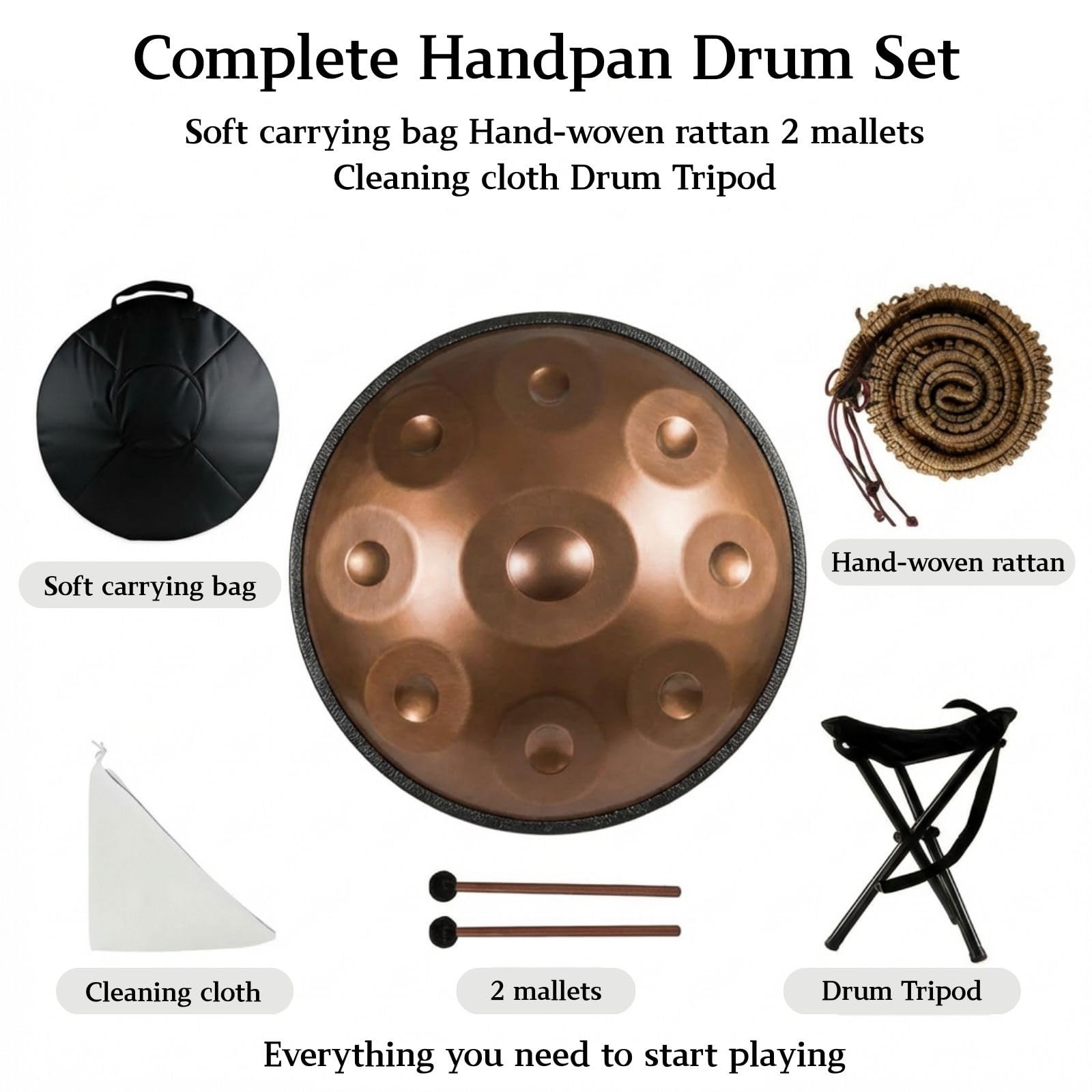 Handpan Drum de Acero D Minor Handpan Instrumento Musical 9 10 12 Notas Afinado 432Hz 440Hz para Meditación Yoga Música y Práctica Sonora para Terapia Relajante(Azul,440HZ/9 Note)