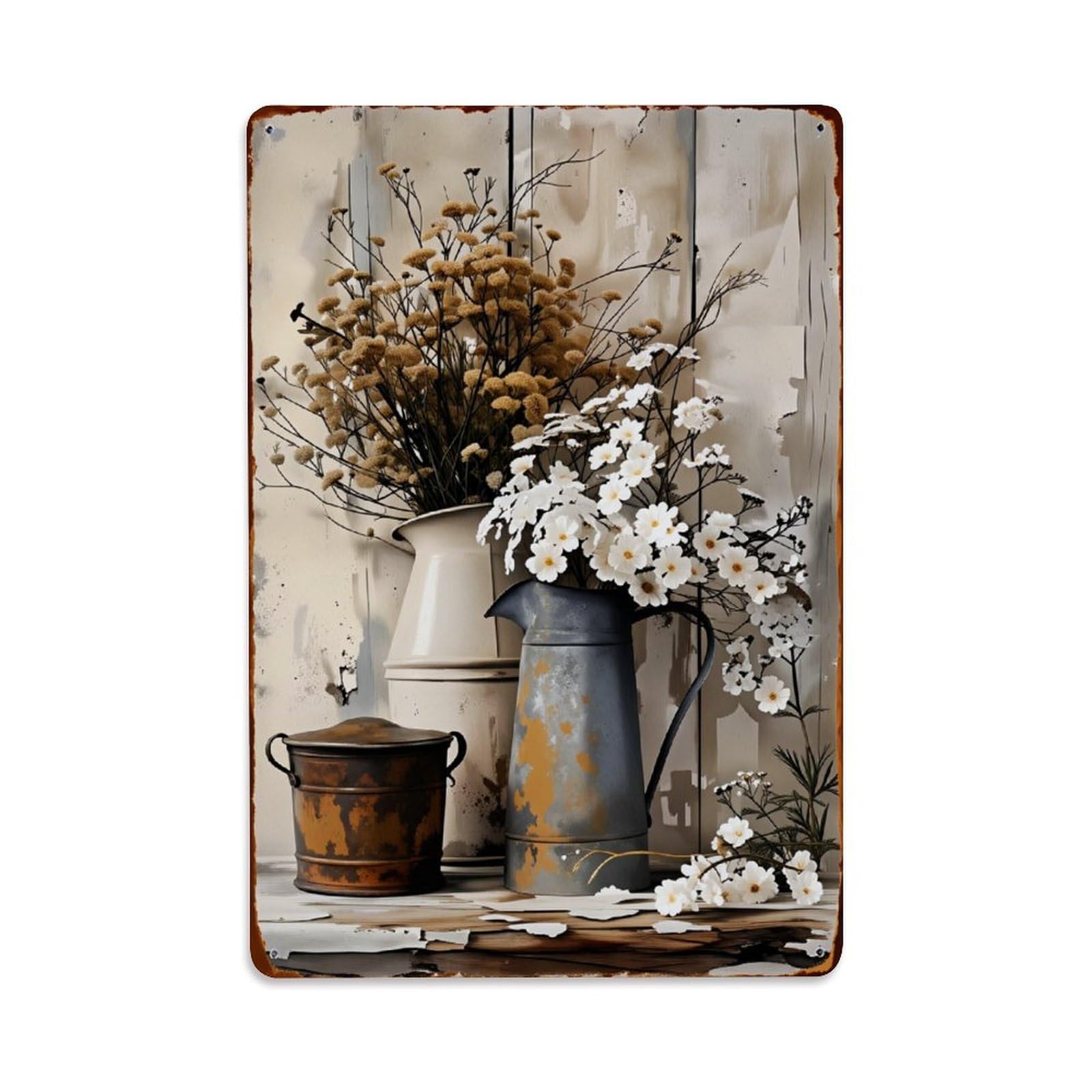 Enderetf Vintage Rustic Floral Still Life Arrangement Tin Sign Metal Poster, Home Bar Garage Man Cave Cafe Indoor & Outdoor Wall Decoration 8X12inches